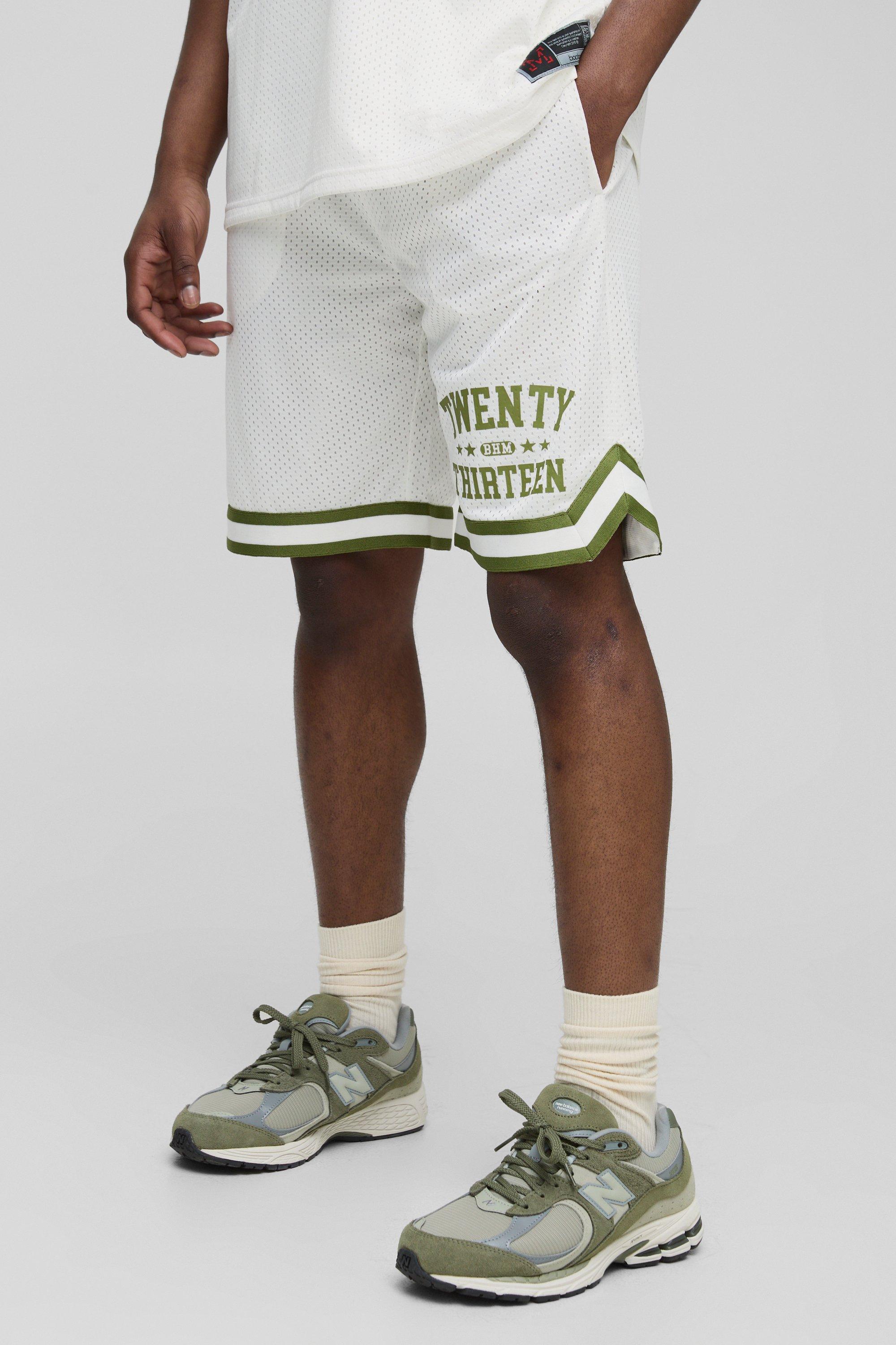 Mens Cream 13 Mid Length Mesh Basketball Shorts, Cream