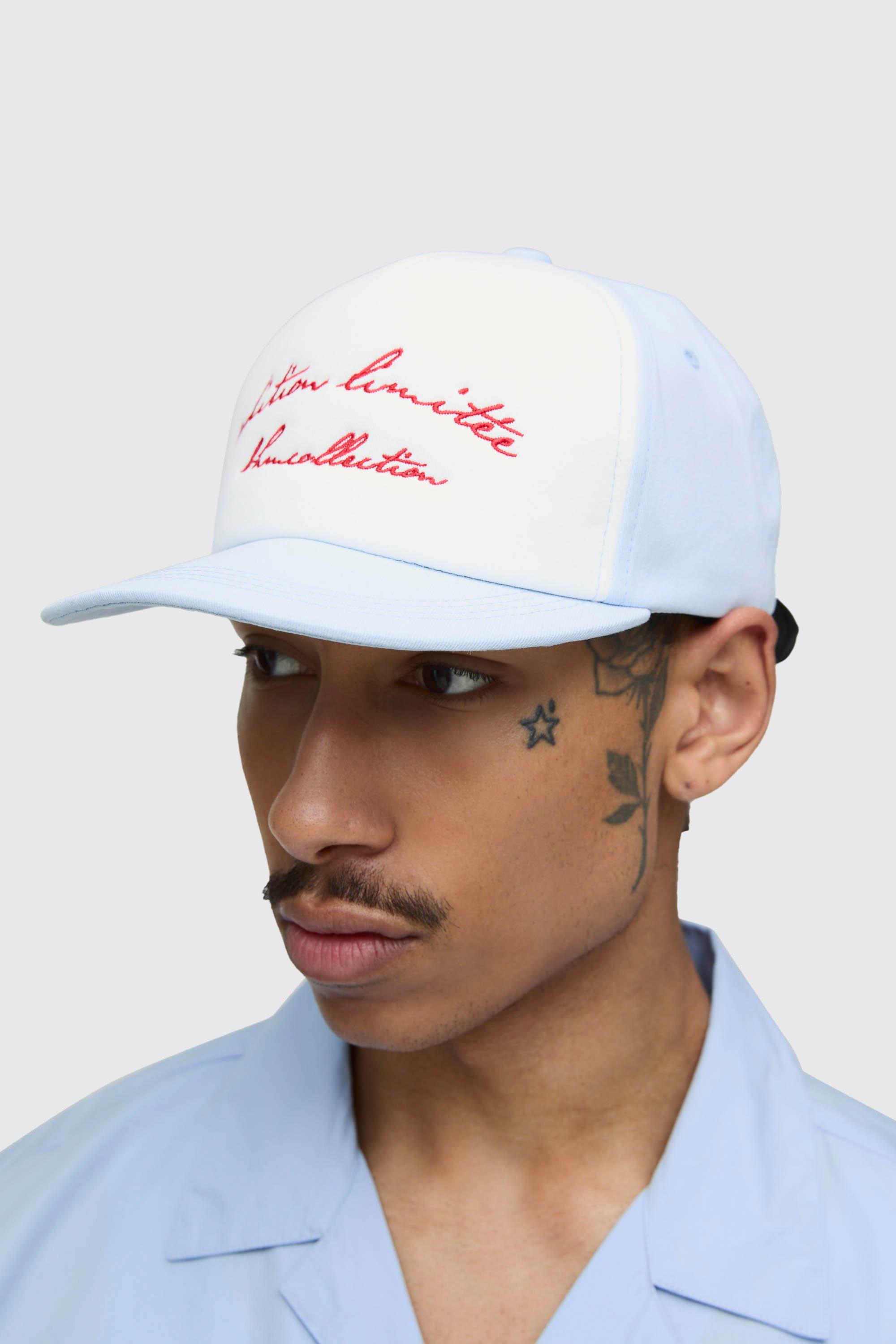 Mens Blue Twill Front Limited Edition Slogan Cap, Blue