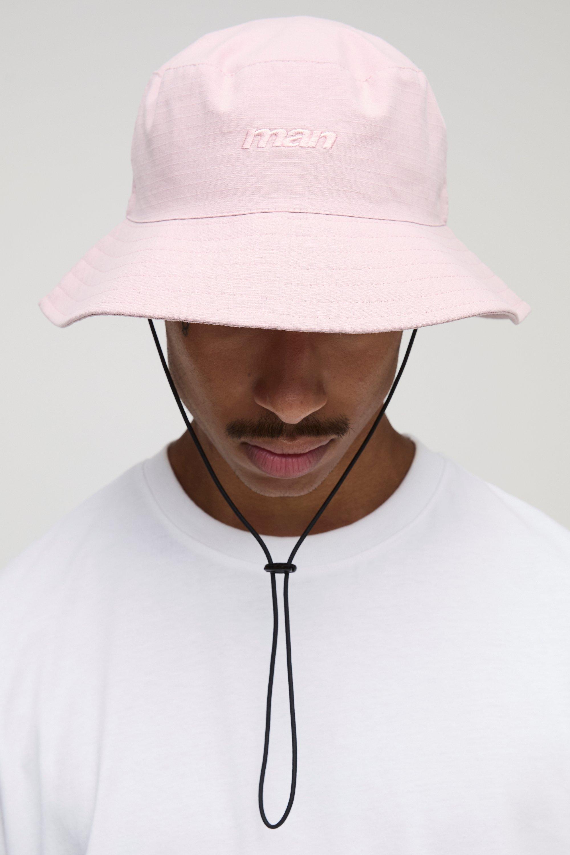 Mens Pink MAN Nylon Boonie Bucket Hat, Pink