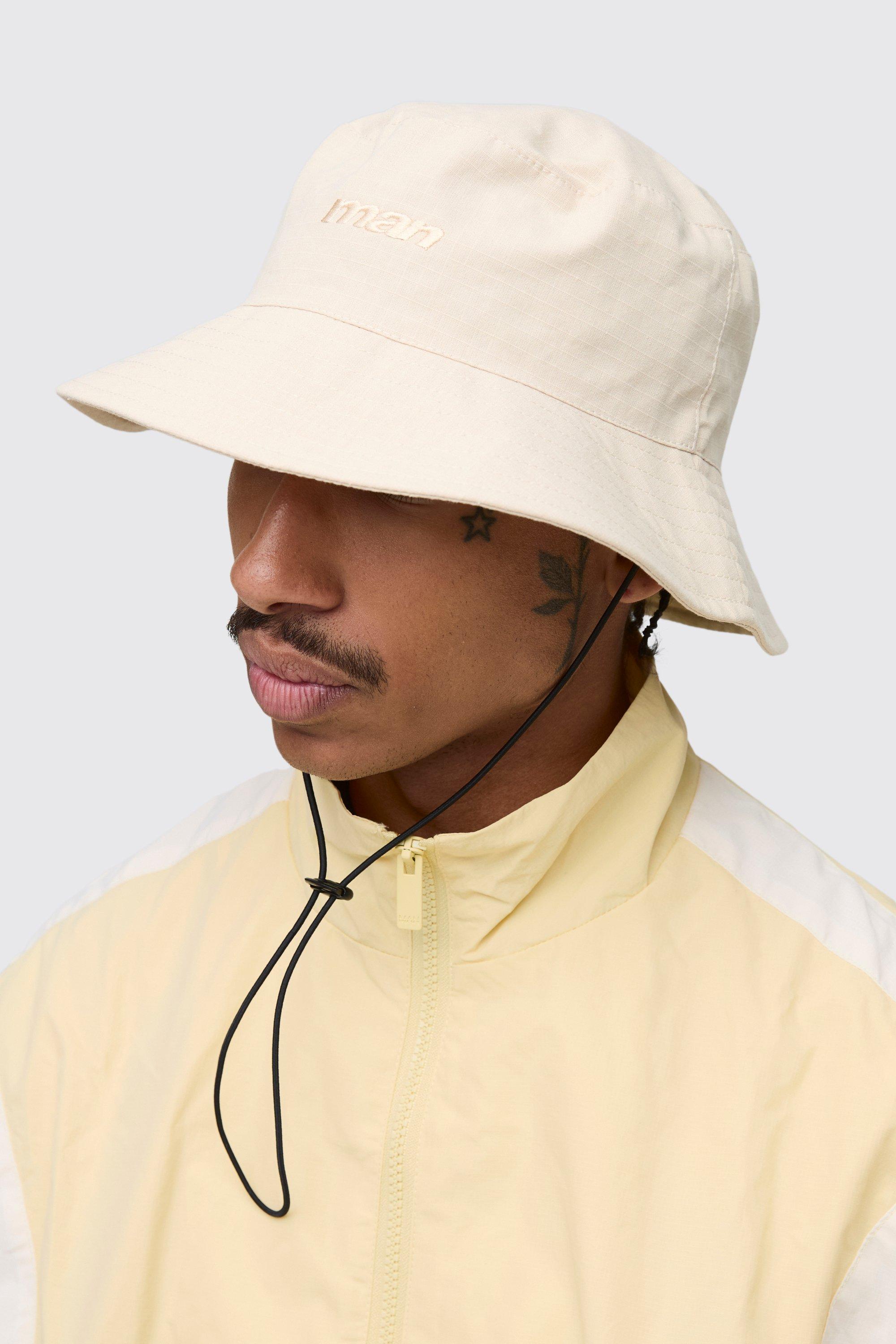 Mens Beige MAN Nylon Boonie Bucket Hat, Beige