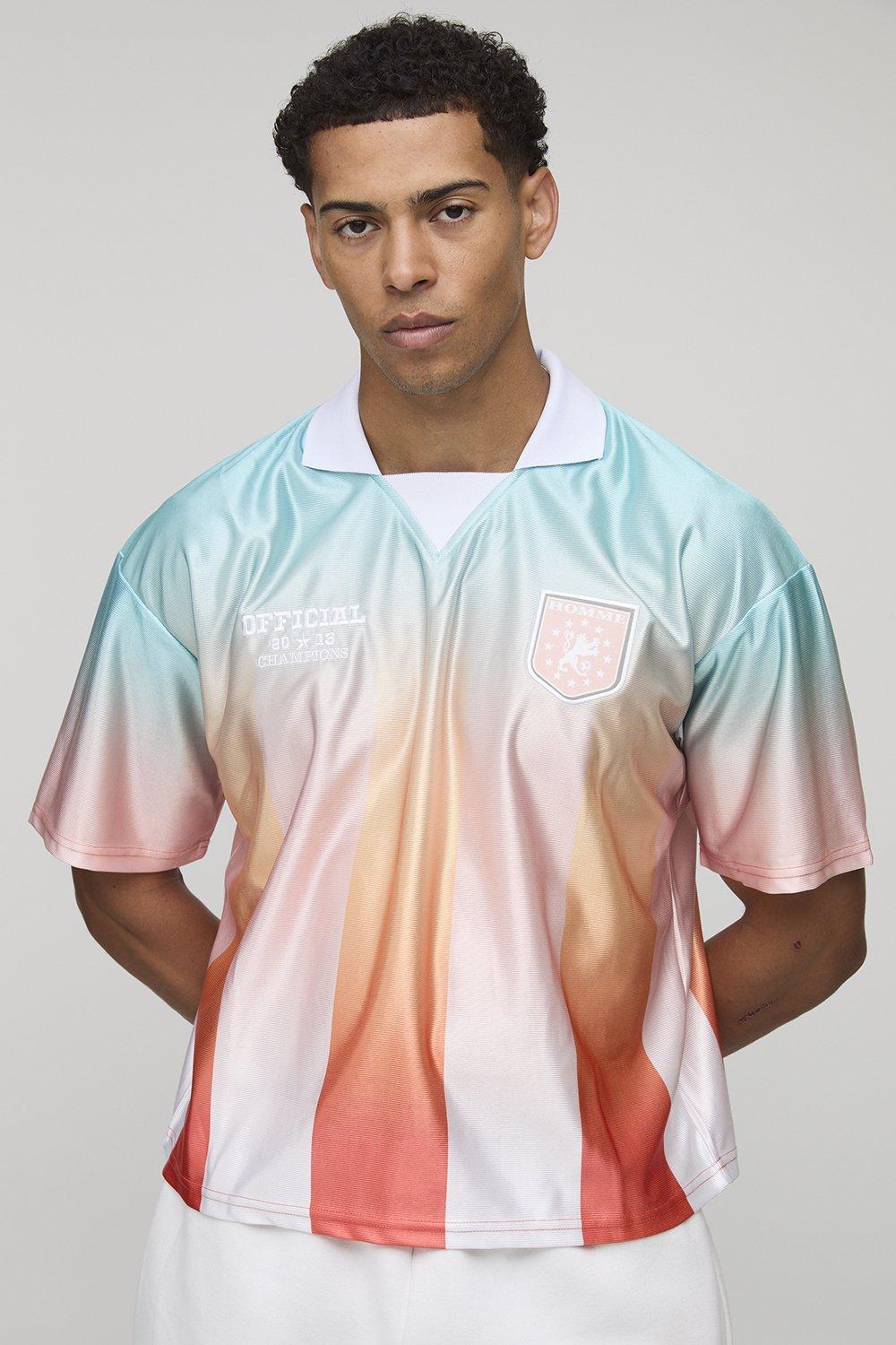 Mens Orange Oversized Boxy Ombre Stripe Sports Top, Orange