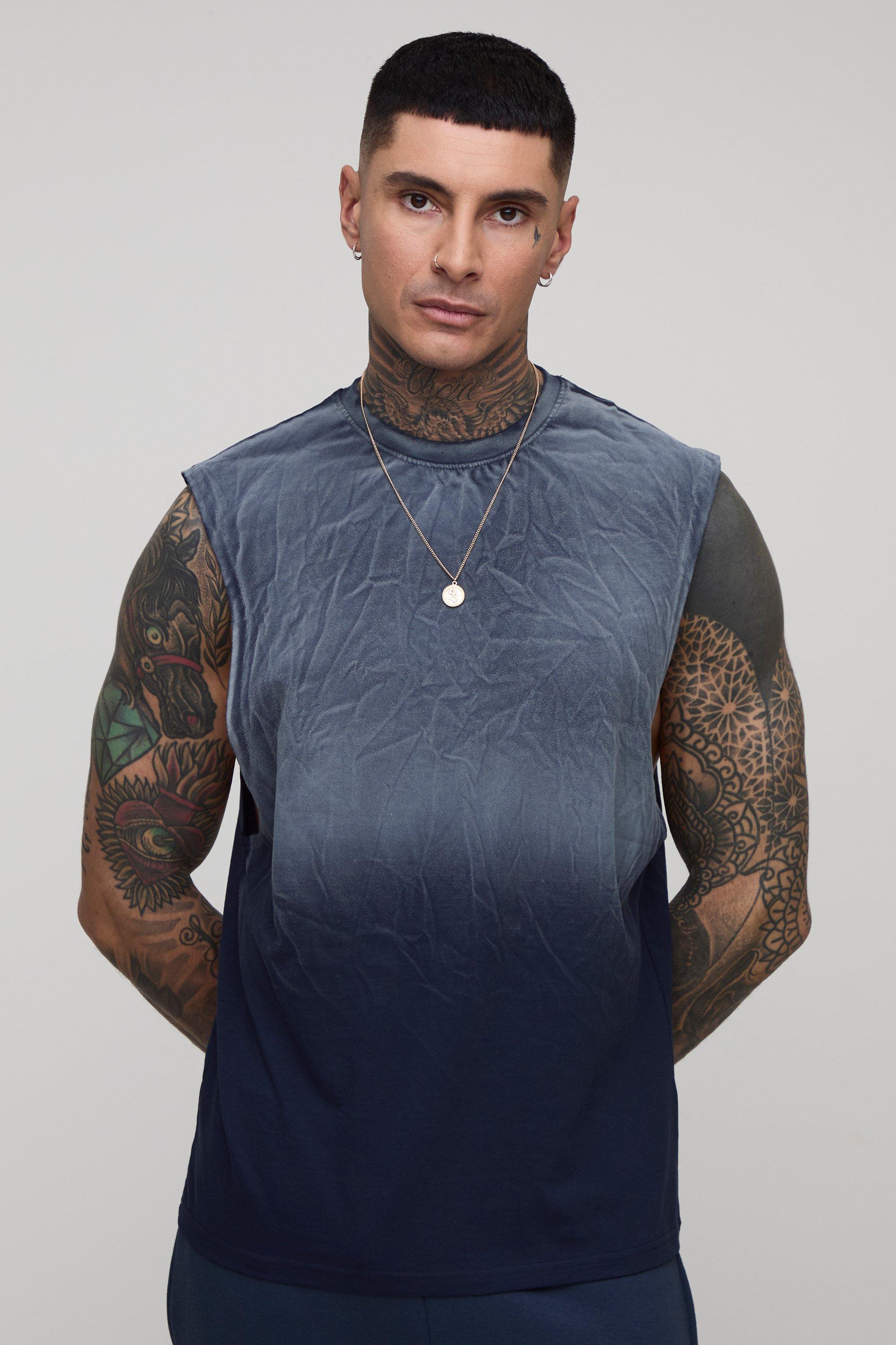 Mens Navy Tall Regular Fit Drop Armhole Spray Wash vest, Navy