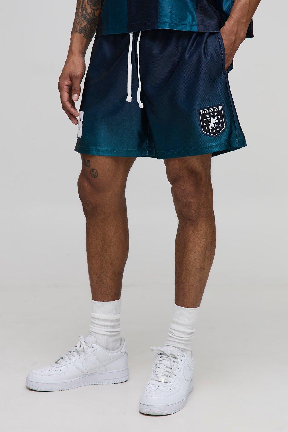 Image of Boxy Embroidered Ombre Sports Shorts, Navy