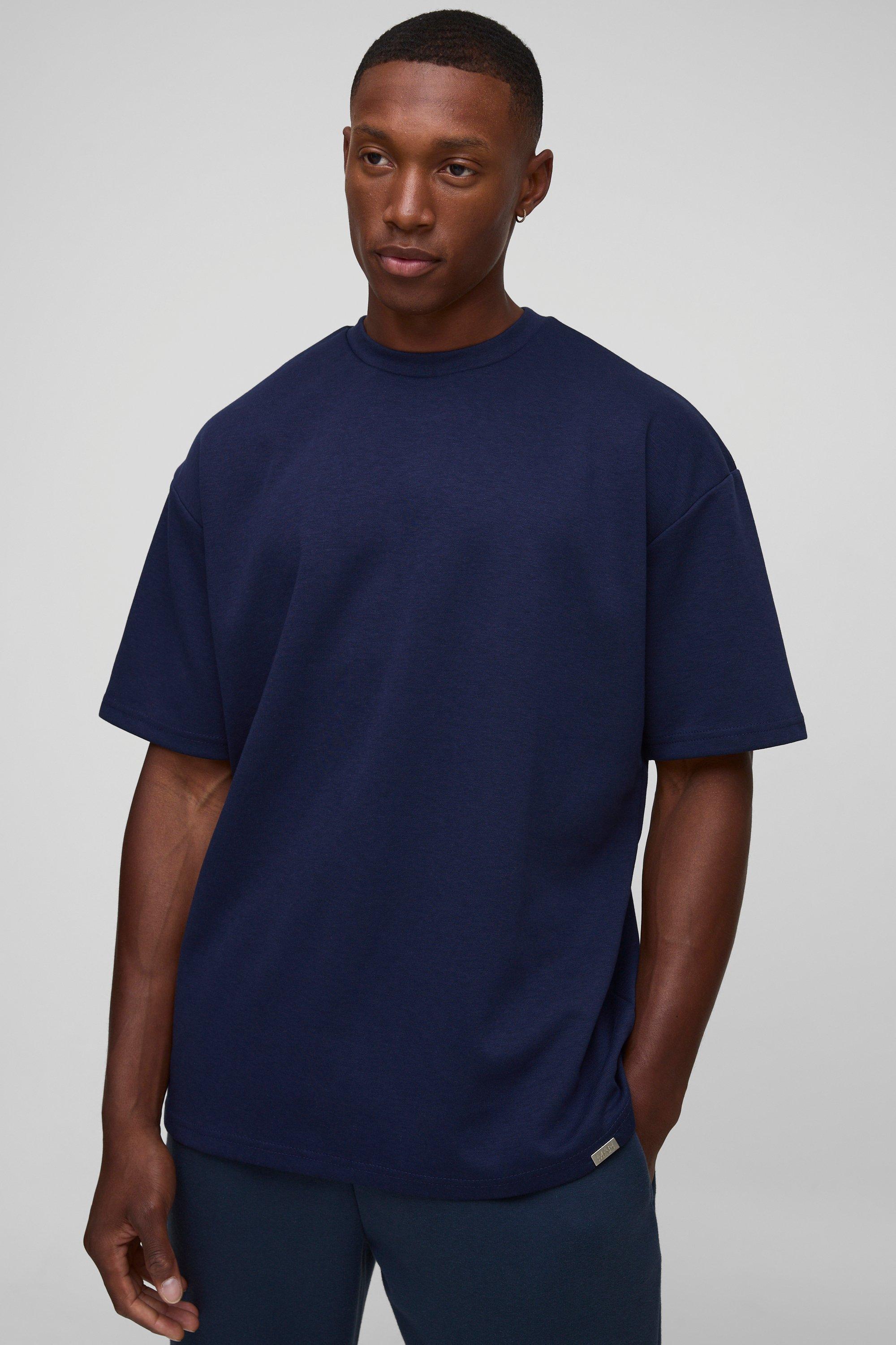 Mens Navy Regular Fit MAN Metal Tab Heavyweight Interlock T-Shirt, Navy