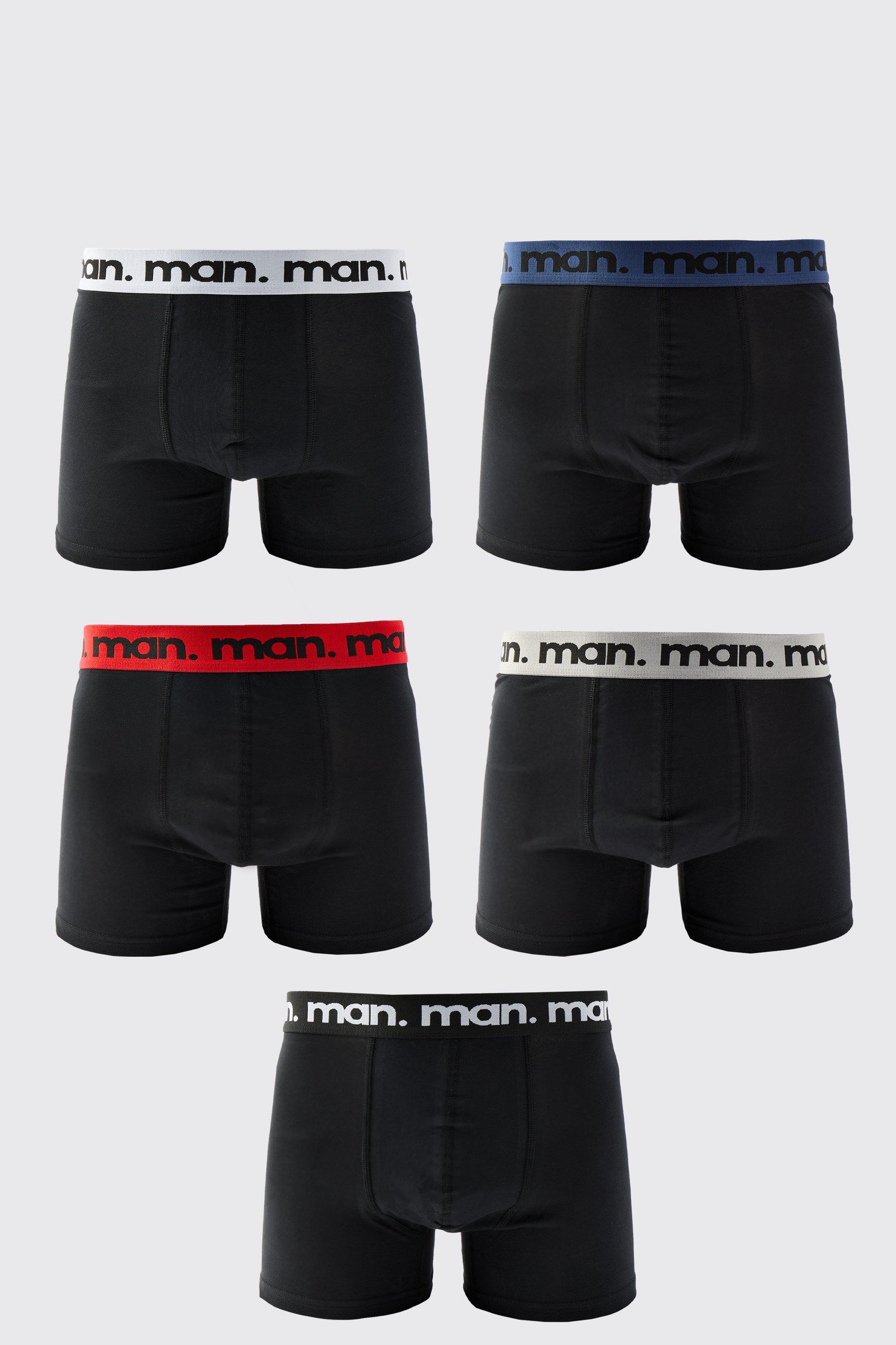 Mens 5 Pack Multi Coloured MAN Boxers, Multi