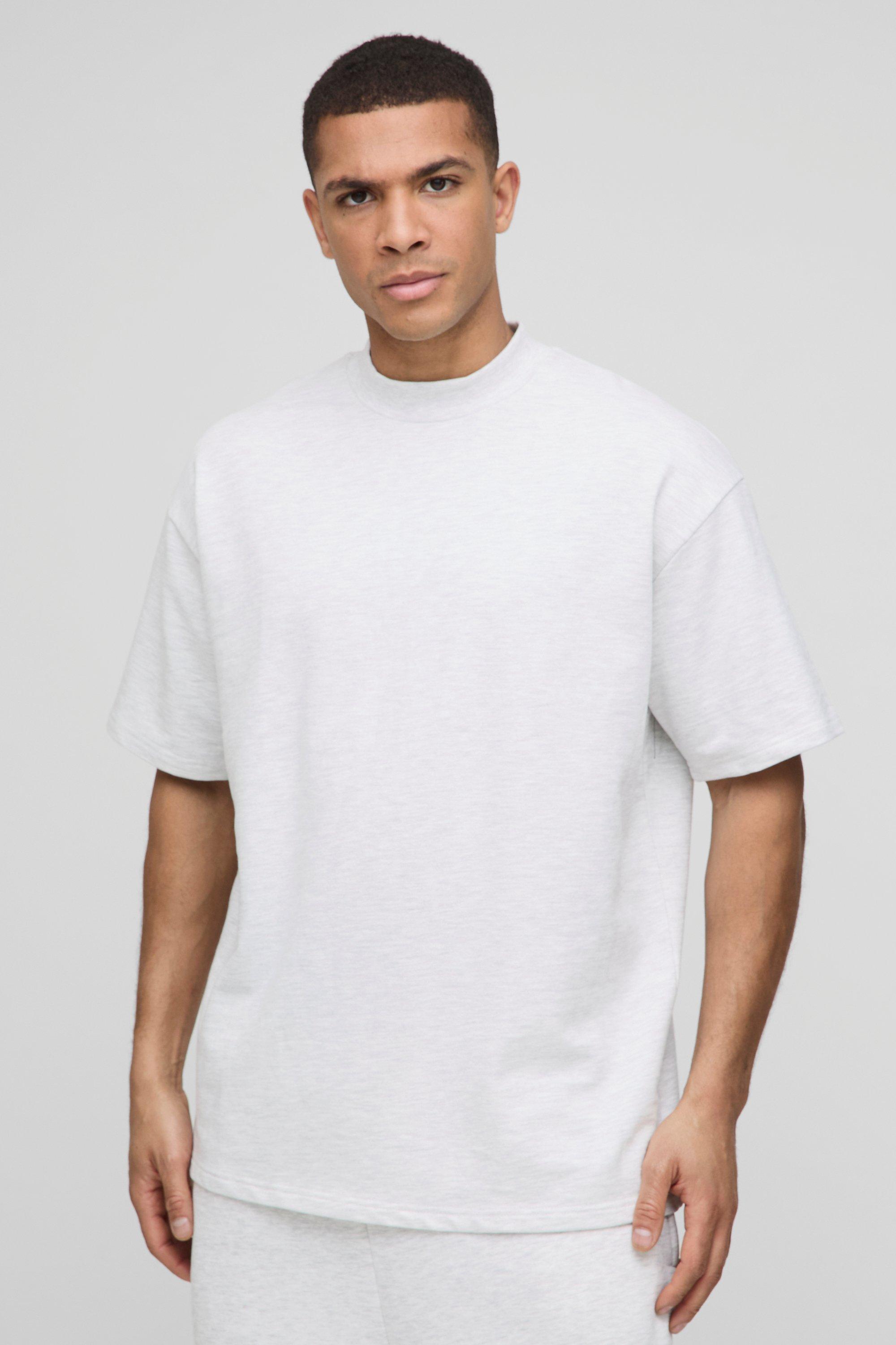 Image of T-shirt oversize pesante con girocollo esteso, Grigio