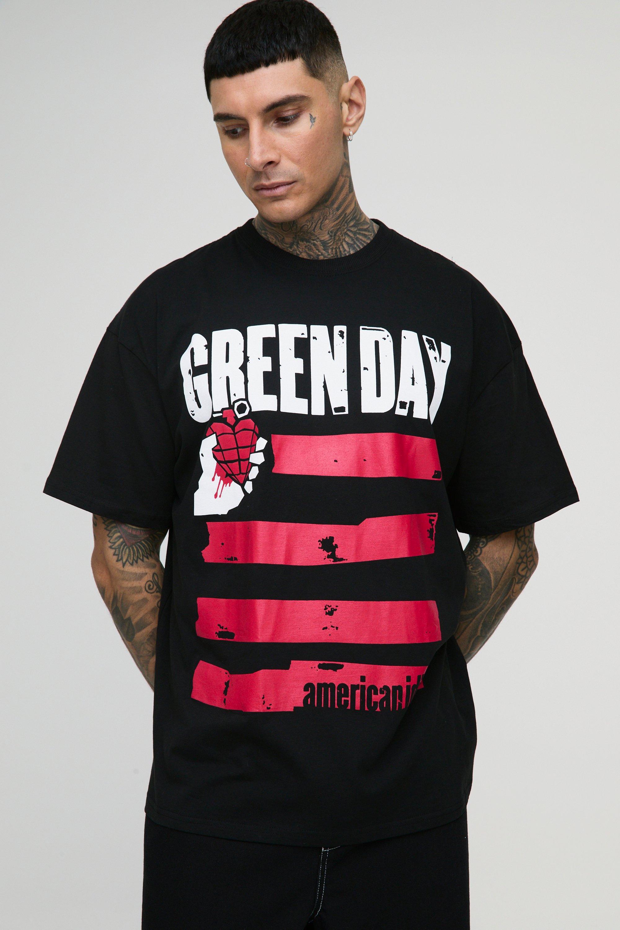 Mens Black Tall Green Day License Print T-Shirt, Black
