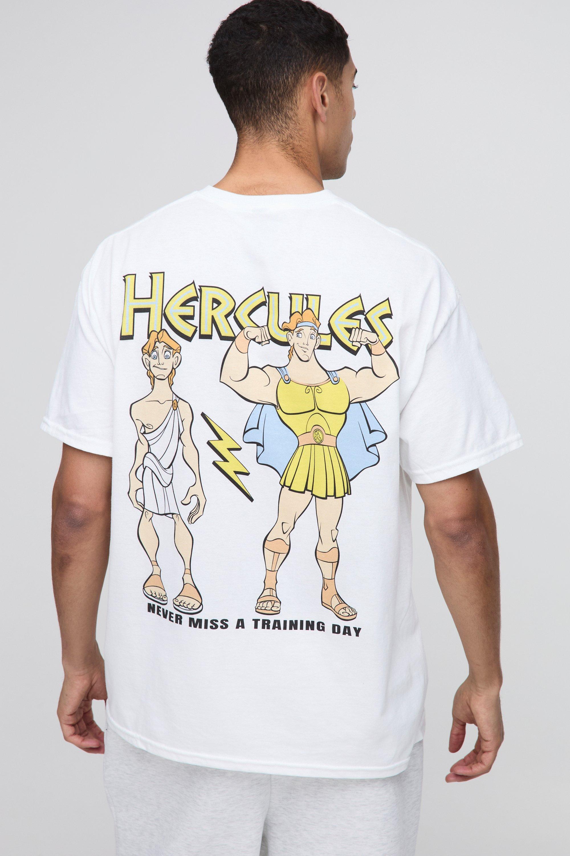 Mens White Oversized Hercules Disney License Printed T-Shirt, White