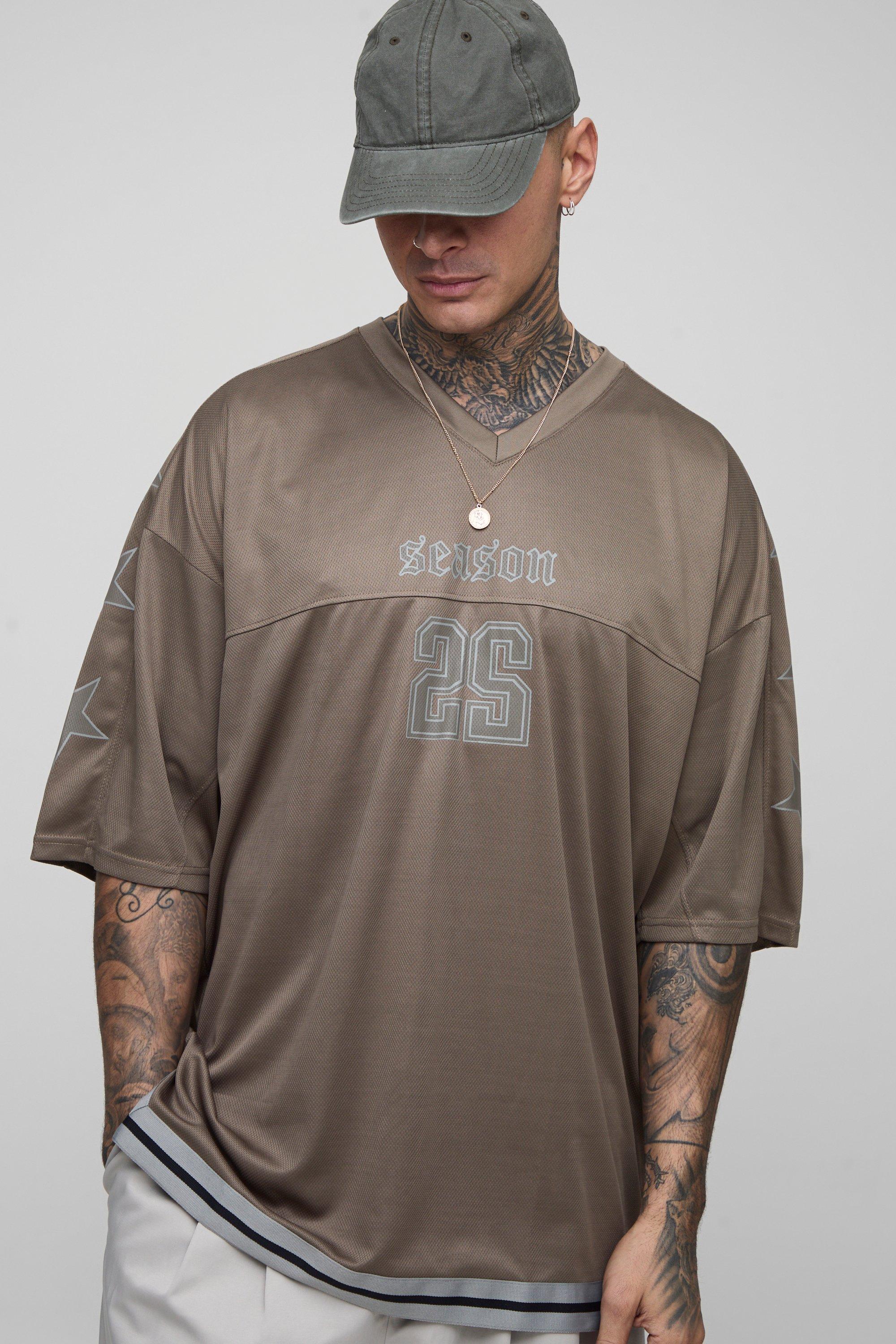 Image of Tall Oversized Applique Star Print Baseball T-Shirt, Brown