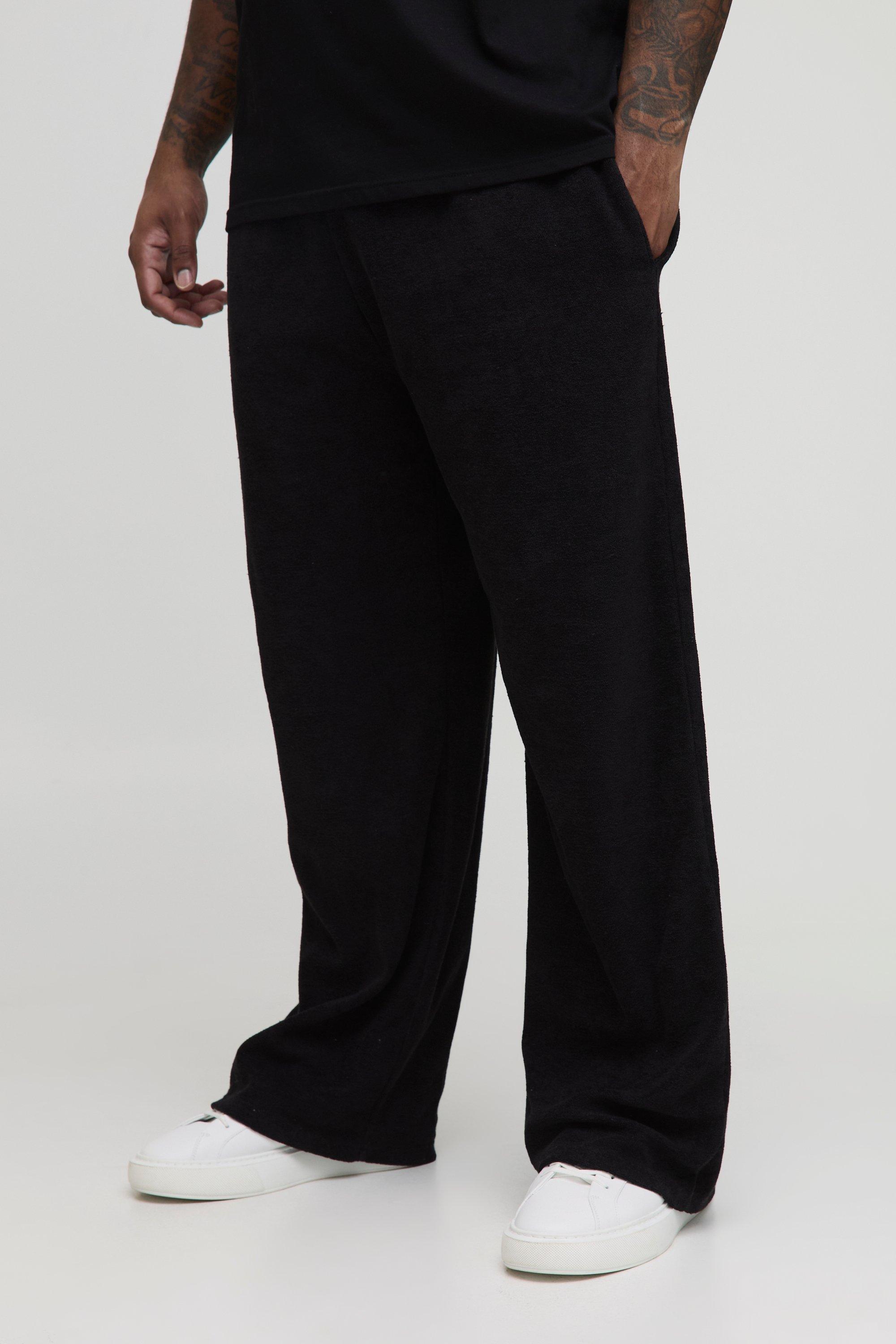 Mens Black Plus Relaxed Fit Premium Towelling Joggers, Black