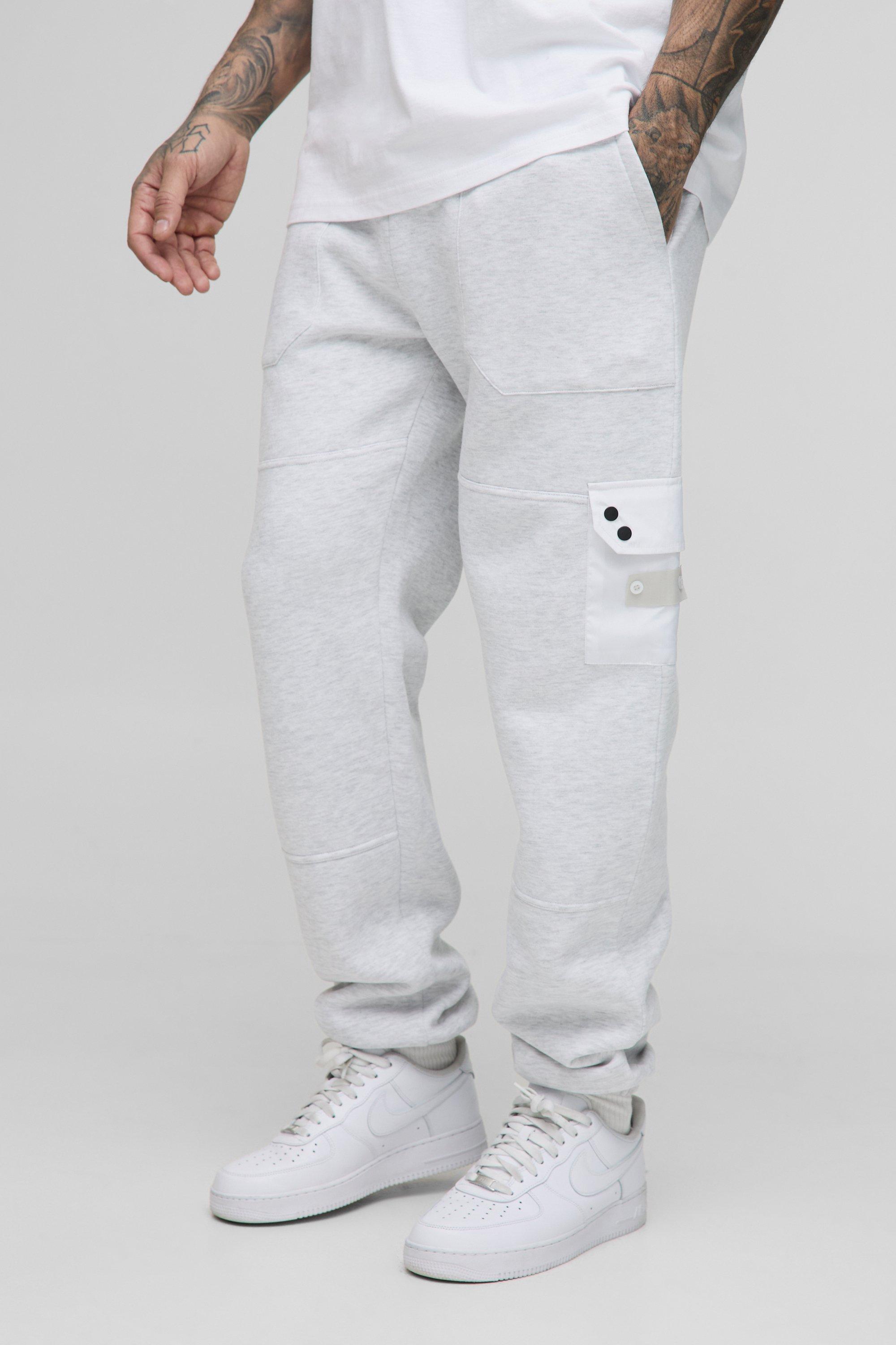 Mens Grey Tall Regular Fit Utility Pocket Jersey Joggers, Grey