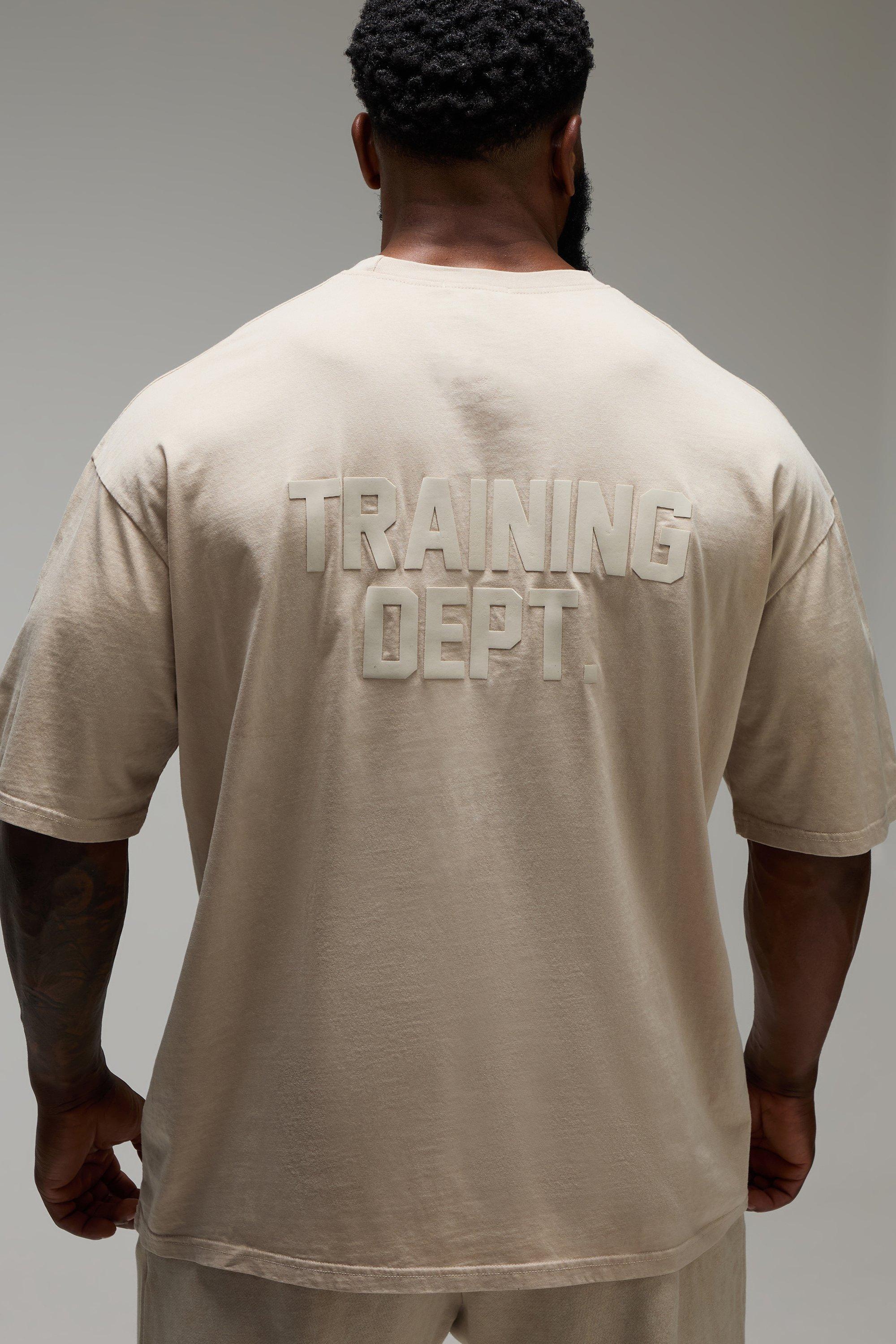 Mens Beige Man Active Training Dept Oversized Washed T-shirt, Beige