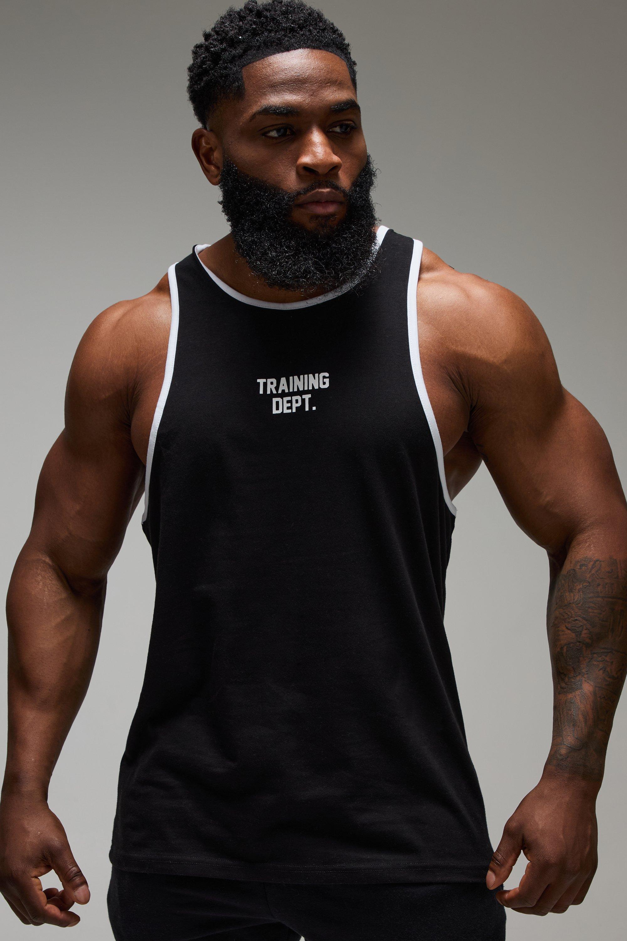 Mens Black Man Active Training Dept Regular Fit Ringer Stringer Vest, Black