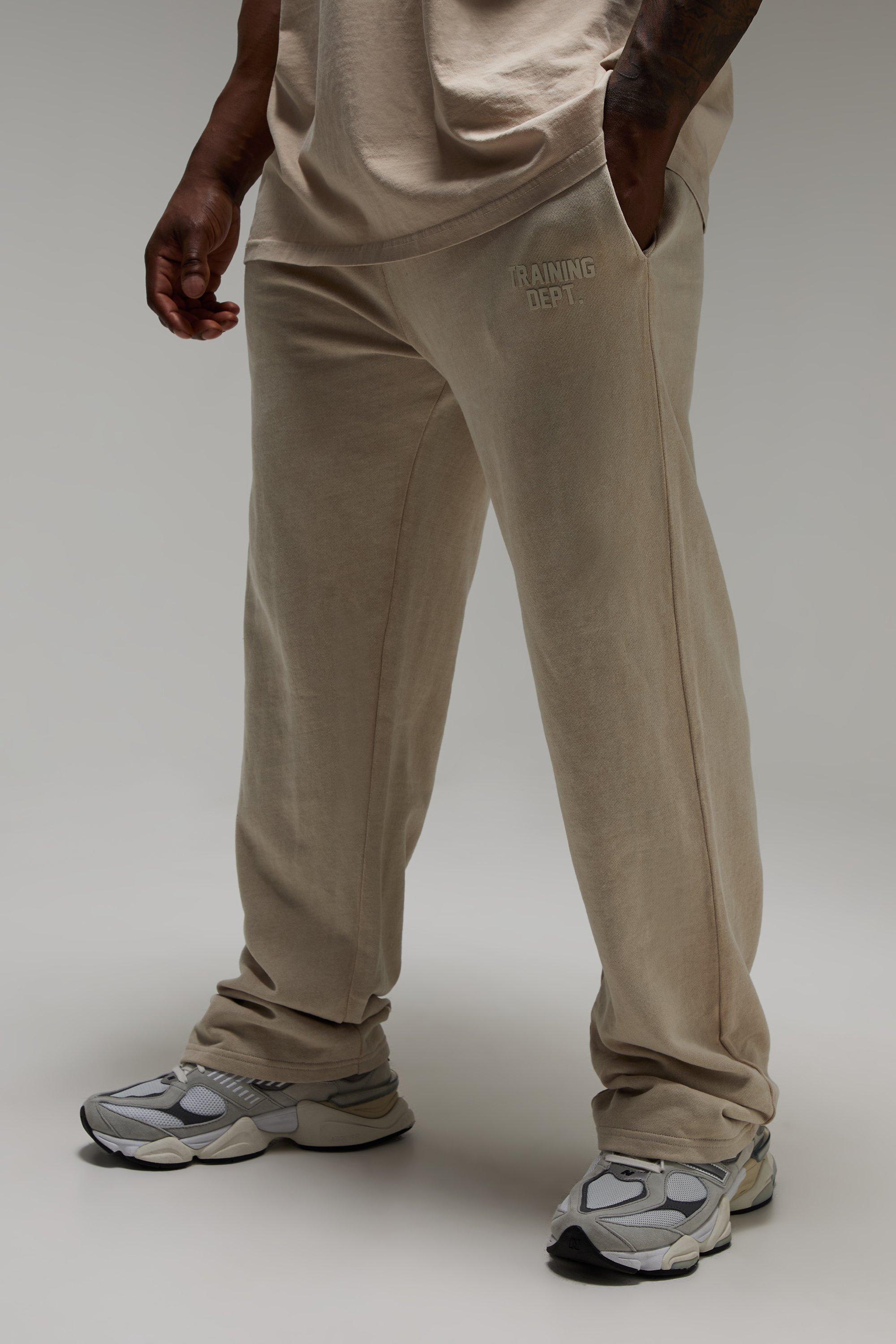 Mens Beige Man Active Training Dept Washed Straight Leg Jogger, Beige
