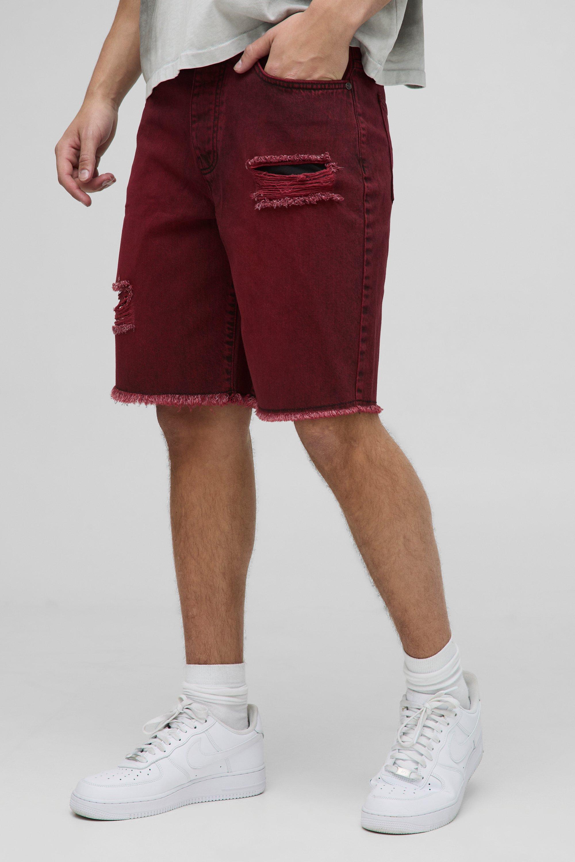 Relaxed Fit Ripped Tinted Denim Shorts