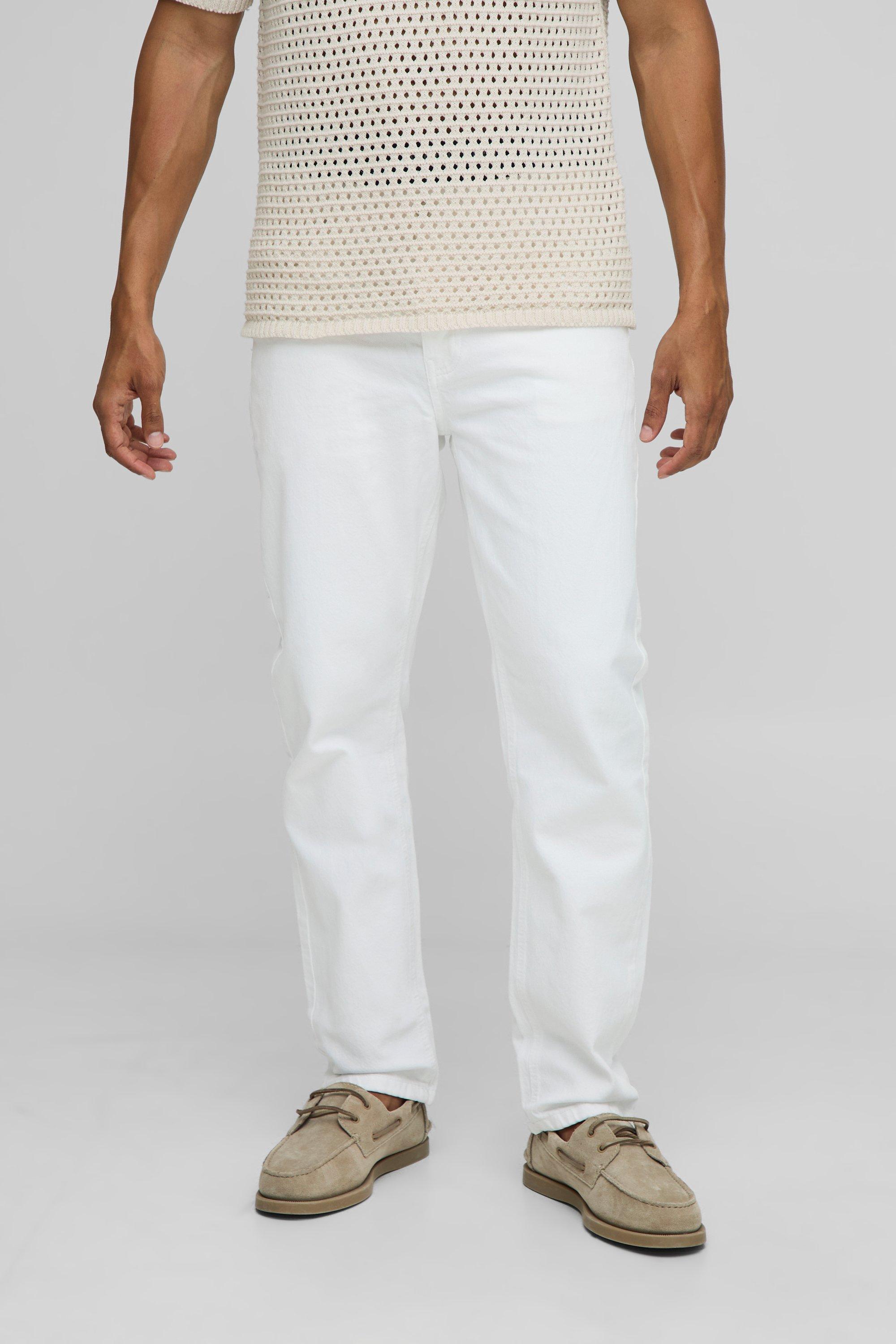 Mens Tapered Fit Rigid White Jeans, White