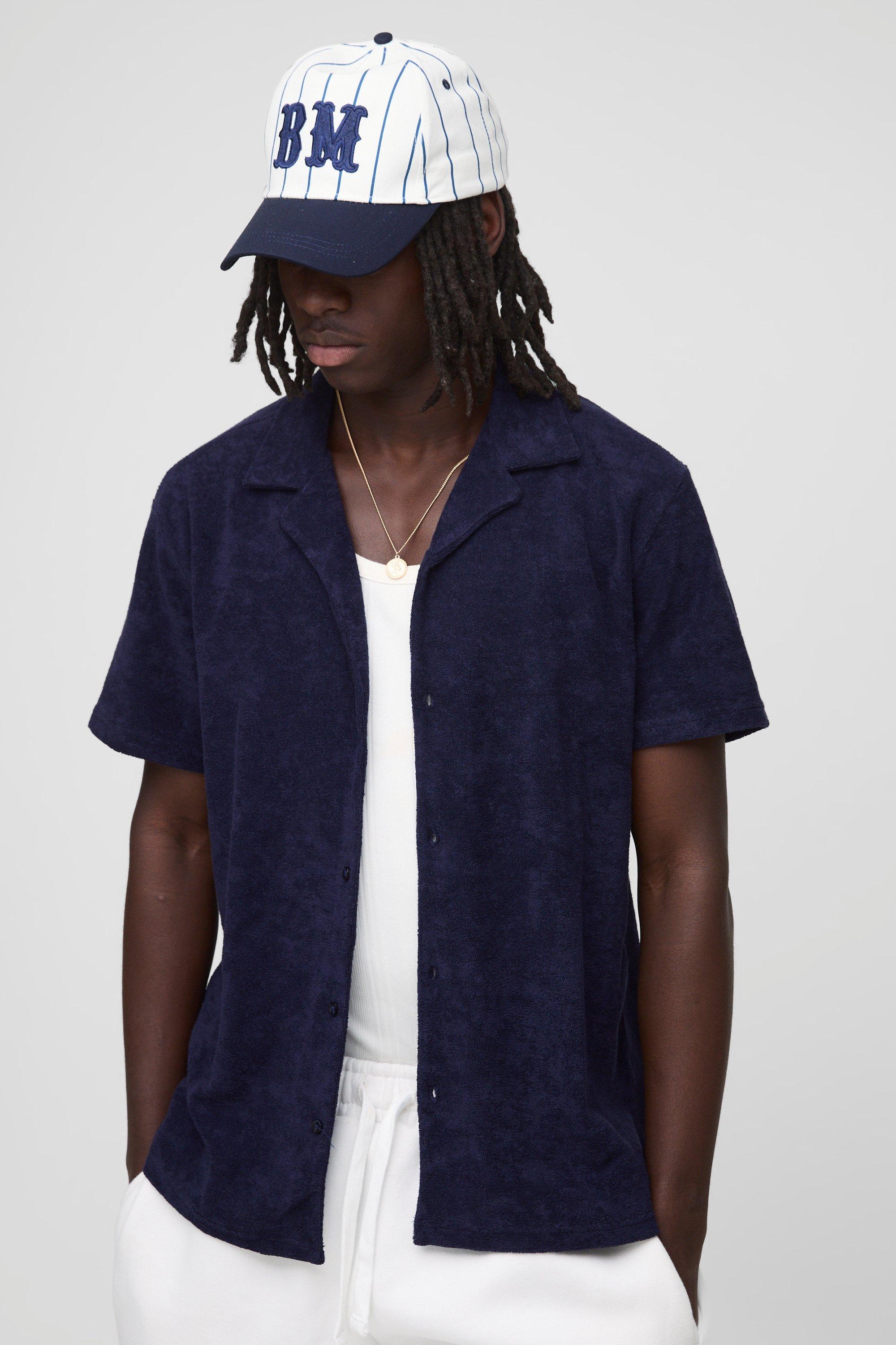 Mens Navy Regular Fit Towelling Revere Shirt, Navy