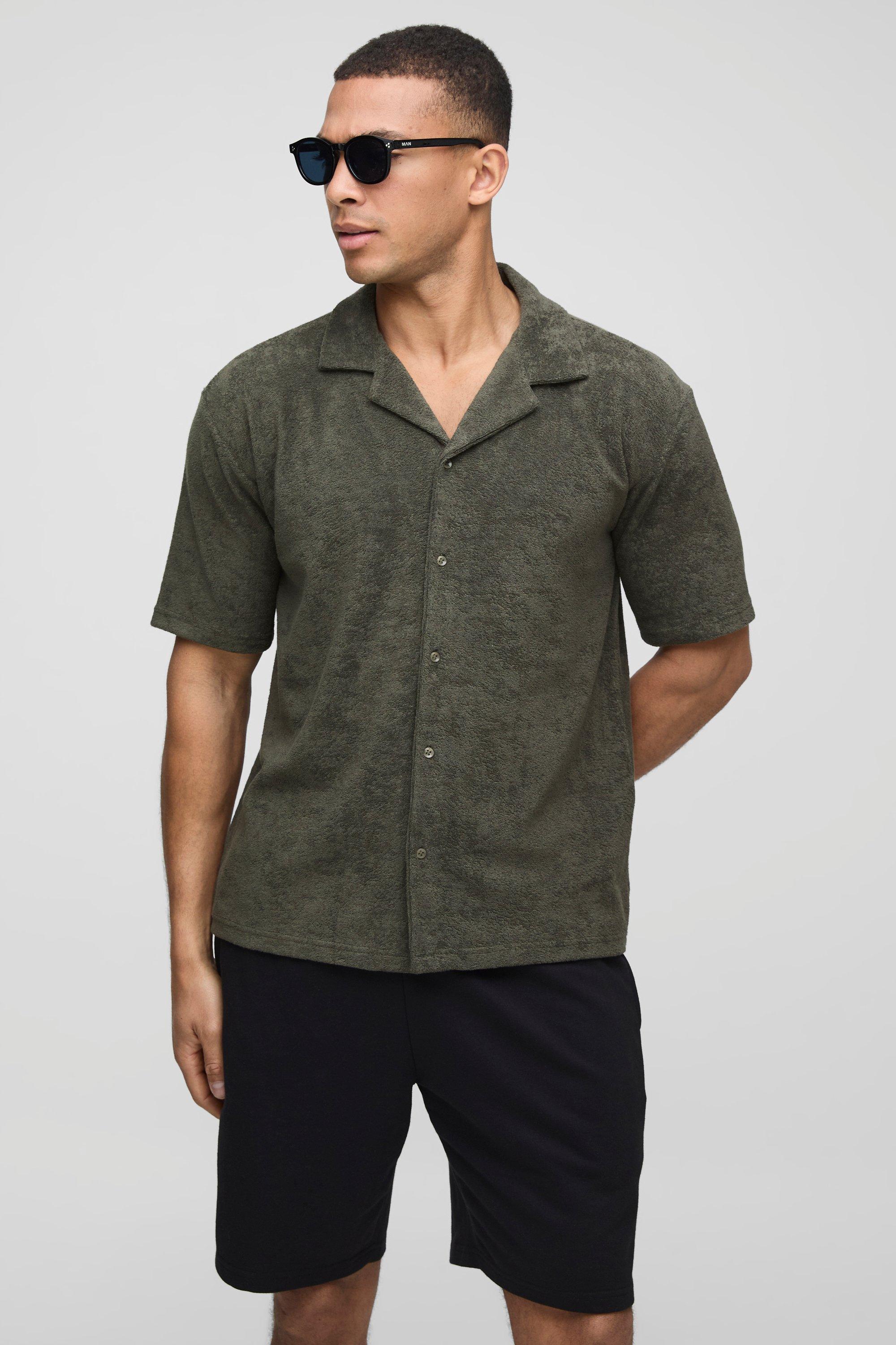 Mens Green Oversized Revere Towelling Shirt, Green