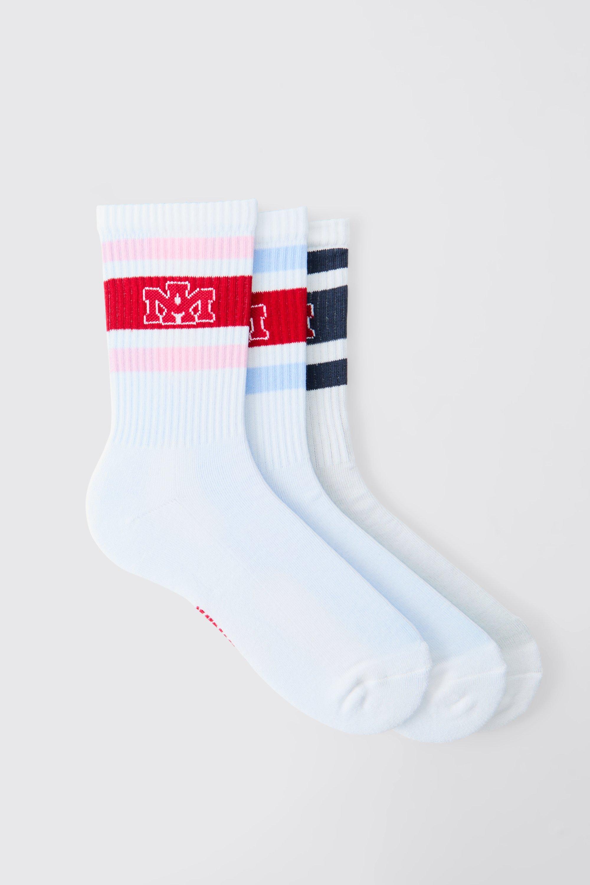 Image of Calzini sportivi Ofcl con stemma MAN in jacquard a righe - set di 3 paia, Multi