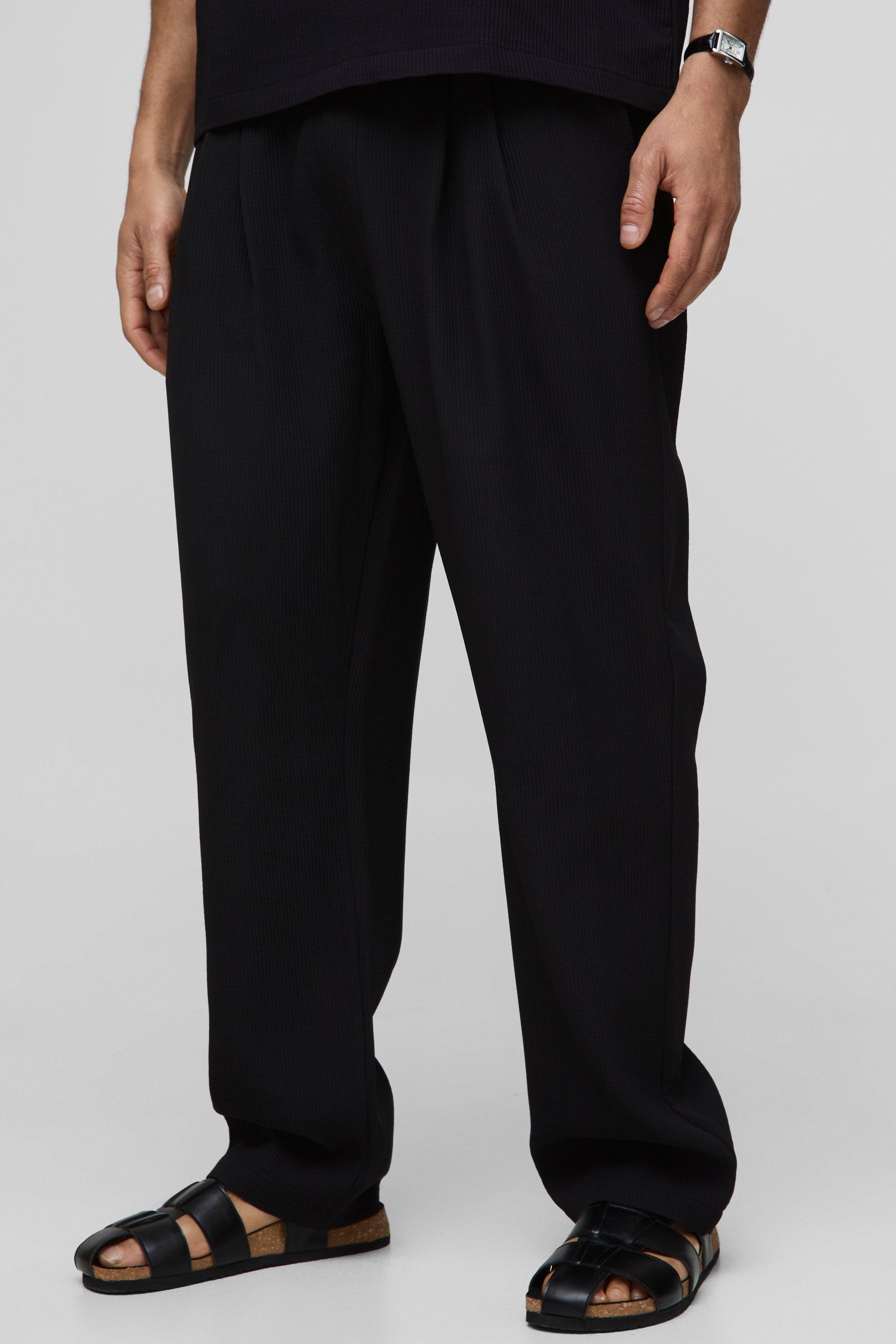 Mens Black Relaxed Fit Pleated Trouser, Black