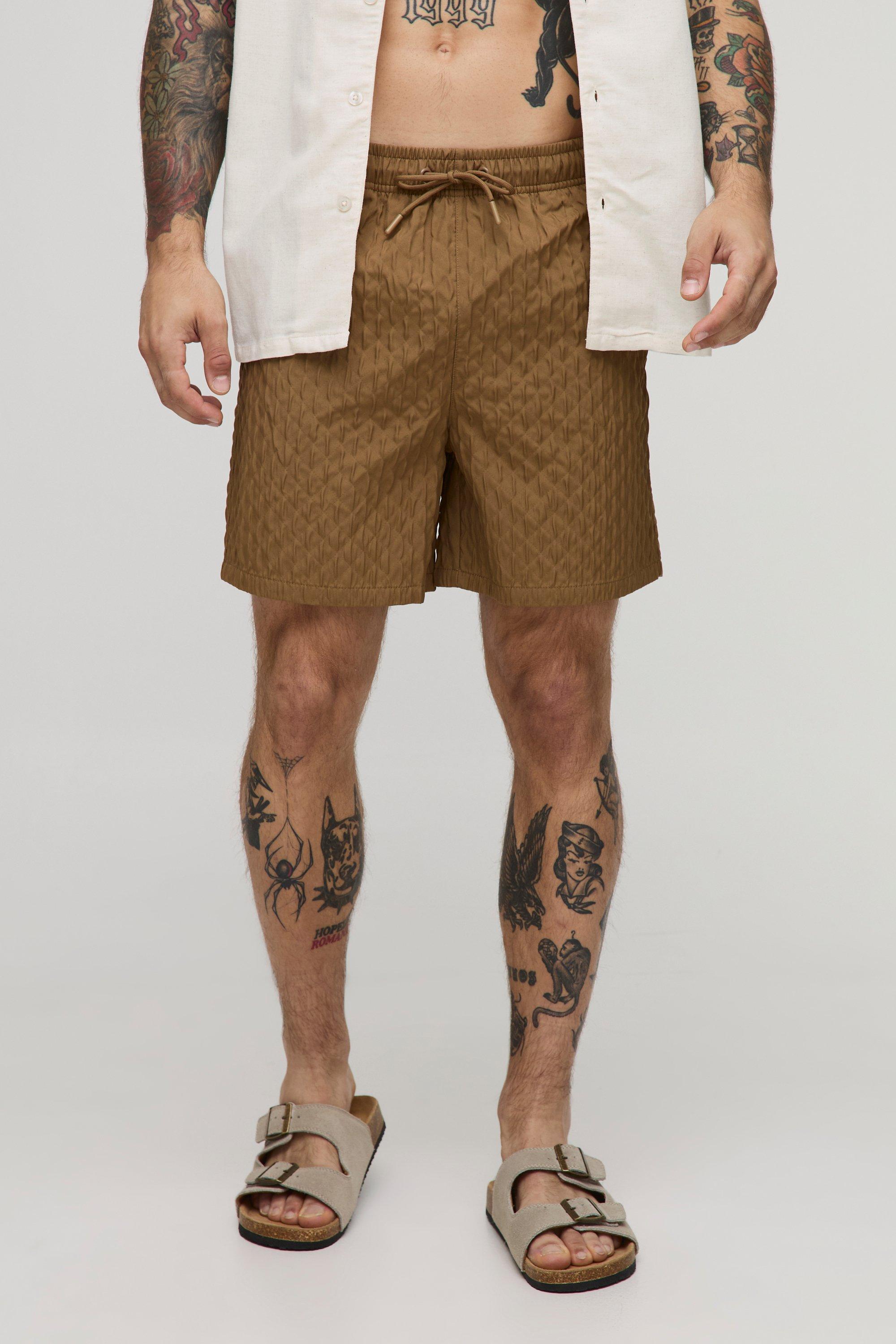 Image of Costume a pantaloncino medio con trama, Brown