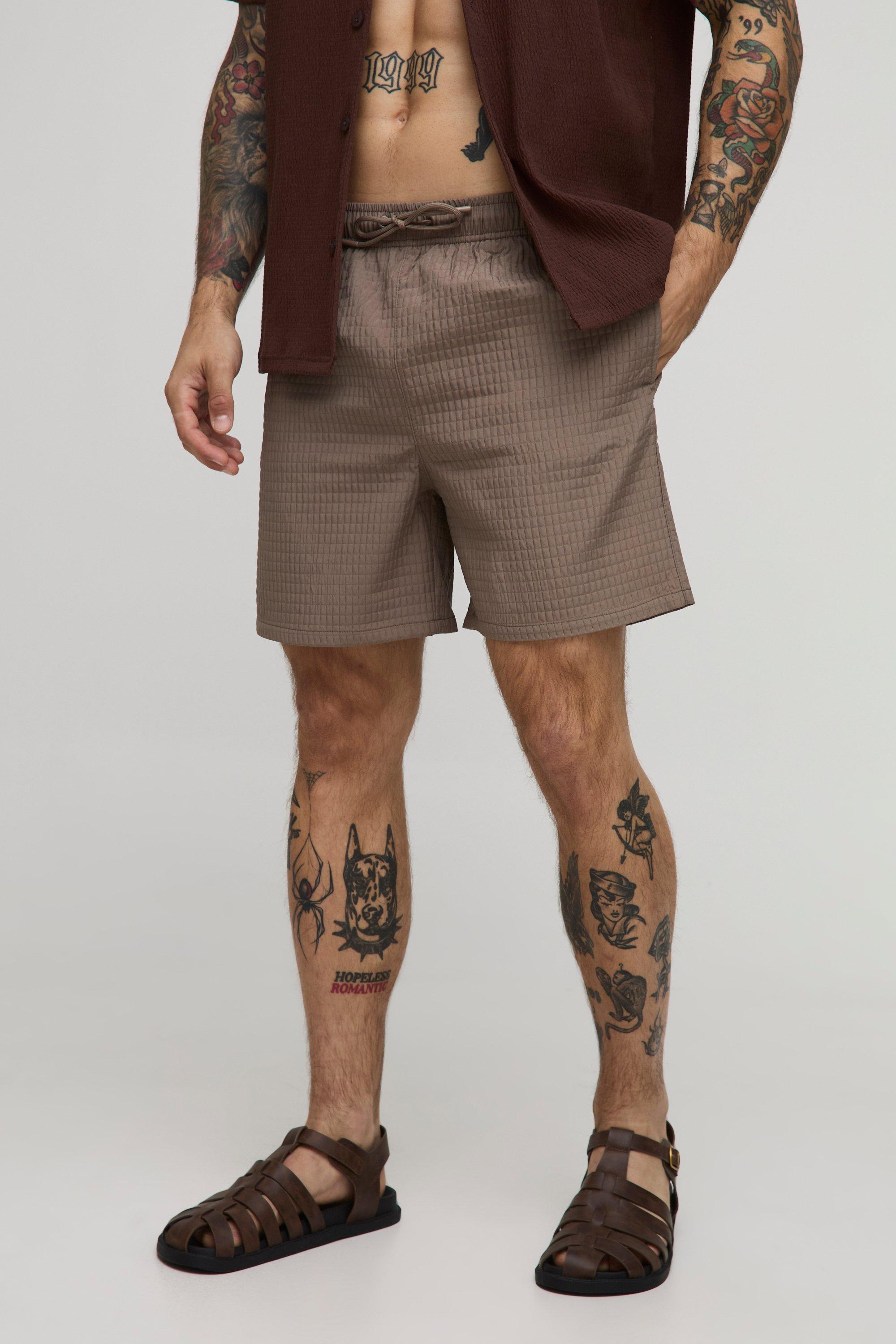Mens Beige Ripstop Mid Length Swim Short, Beige