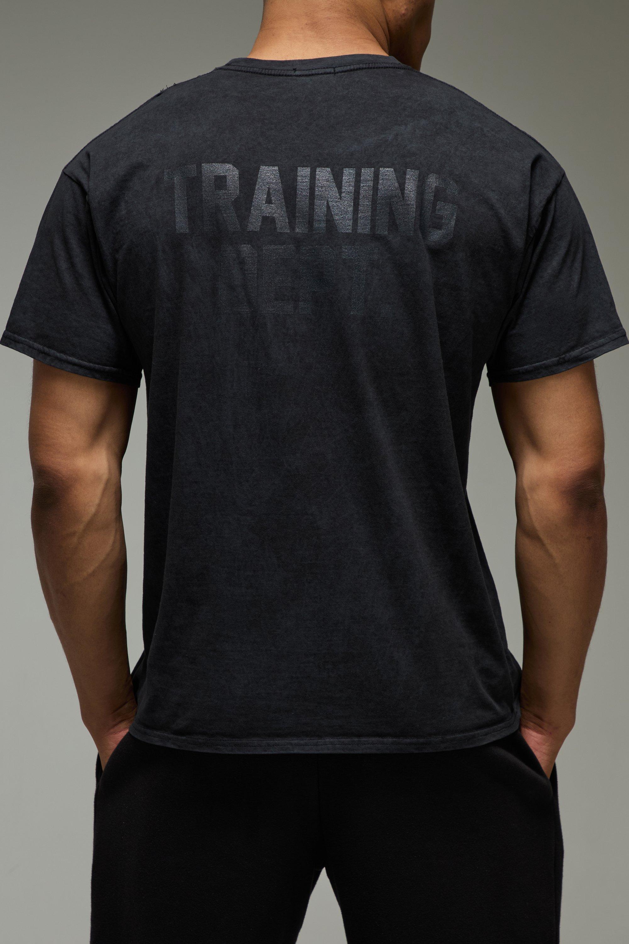 Mens Black Man Active Training Dept. Oversized Washed T-shirt, Black