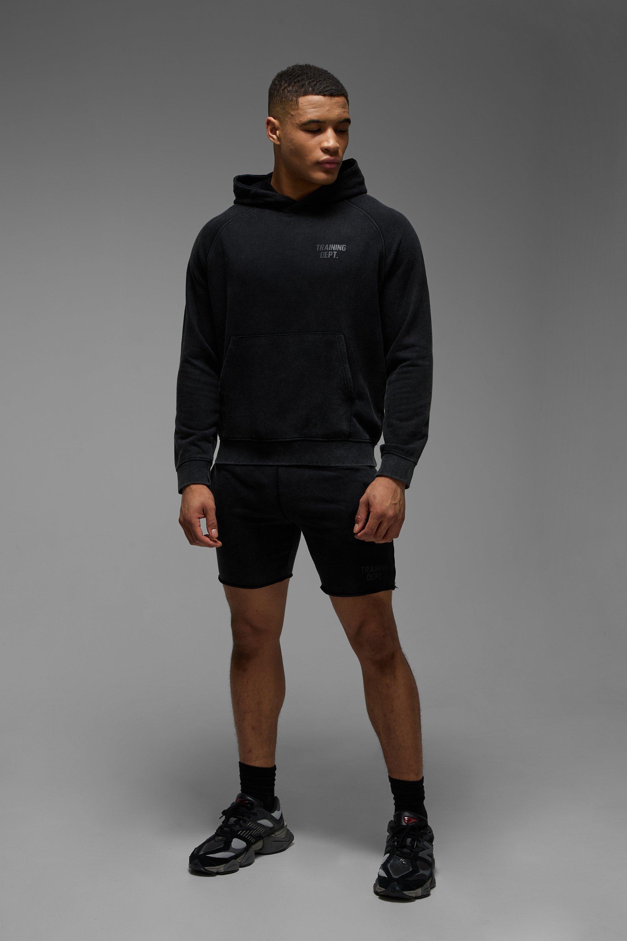 Mens Black Training Dept Oversized Washed Short Tracksuit, Black