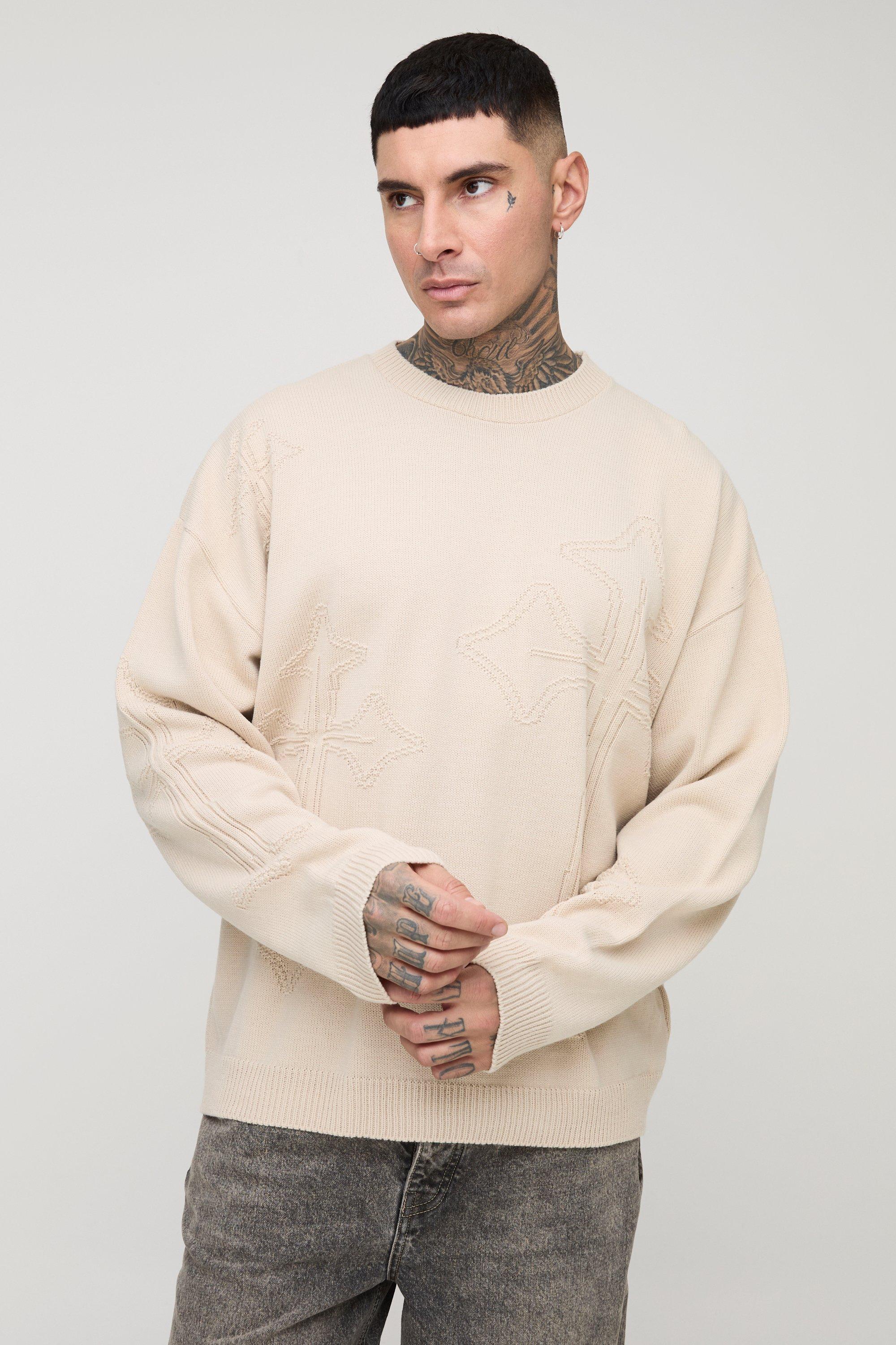 Image of Maglione squadrato Tall oversize tono su tono con croce gotica, Beige