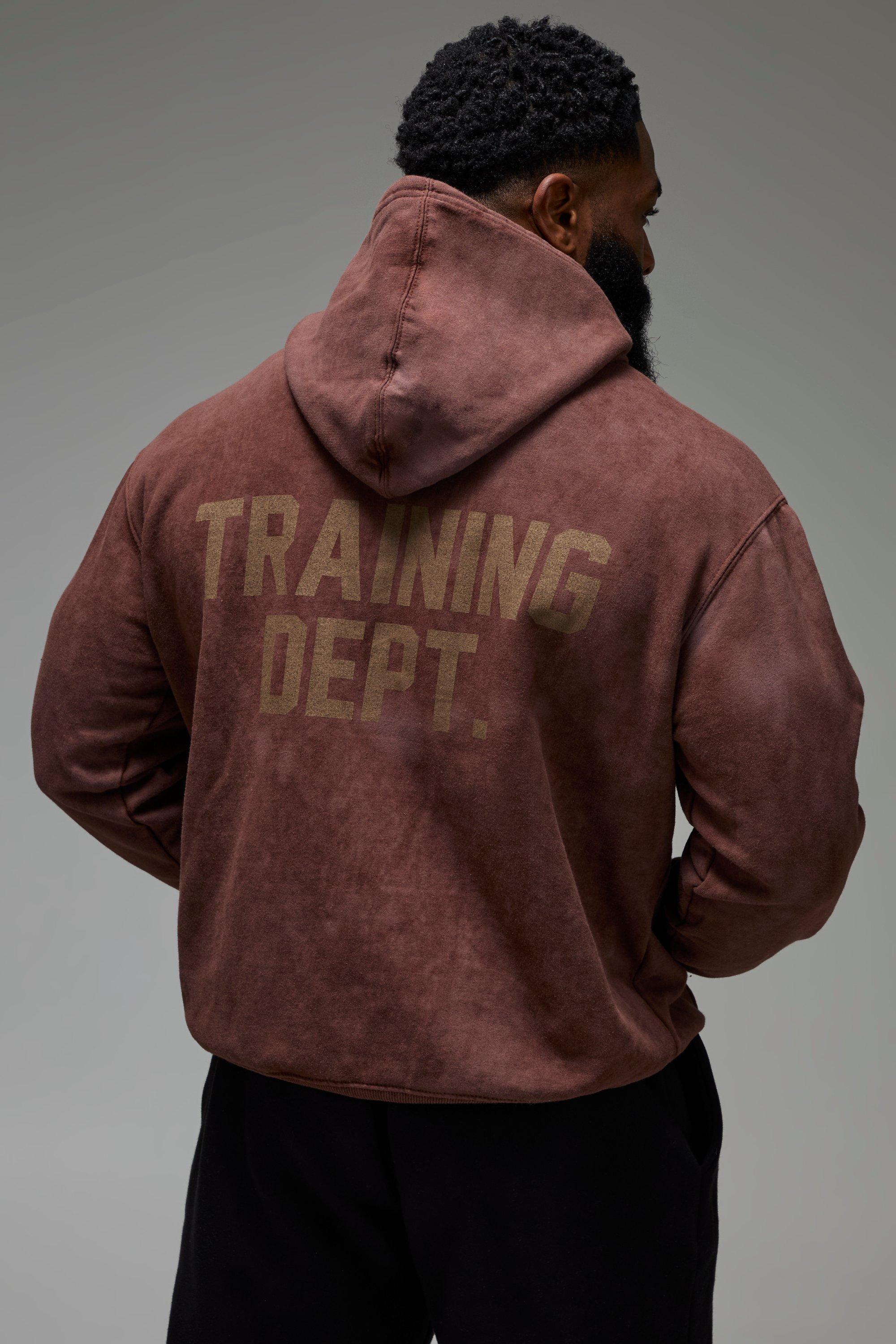 Mens Brown Man Active Training Dept. Boxy Washed Hoodie, Brown