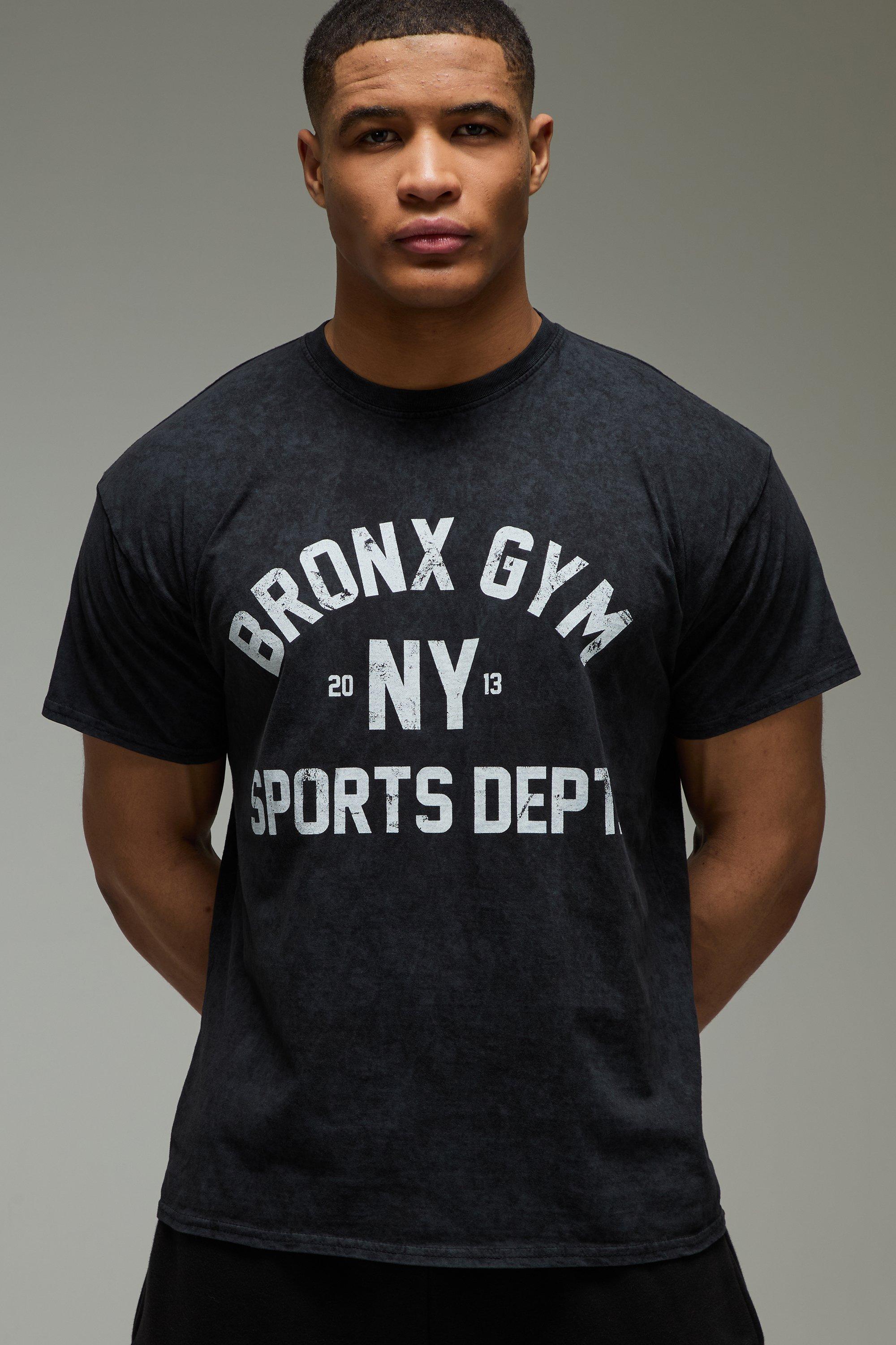 Mens Grey Man Active Bronx Gym Oversized Washed T-shirt, Grey