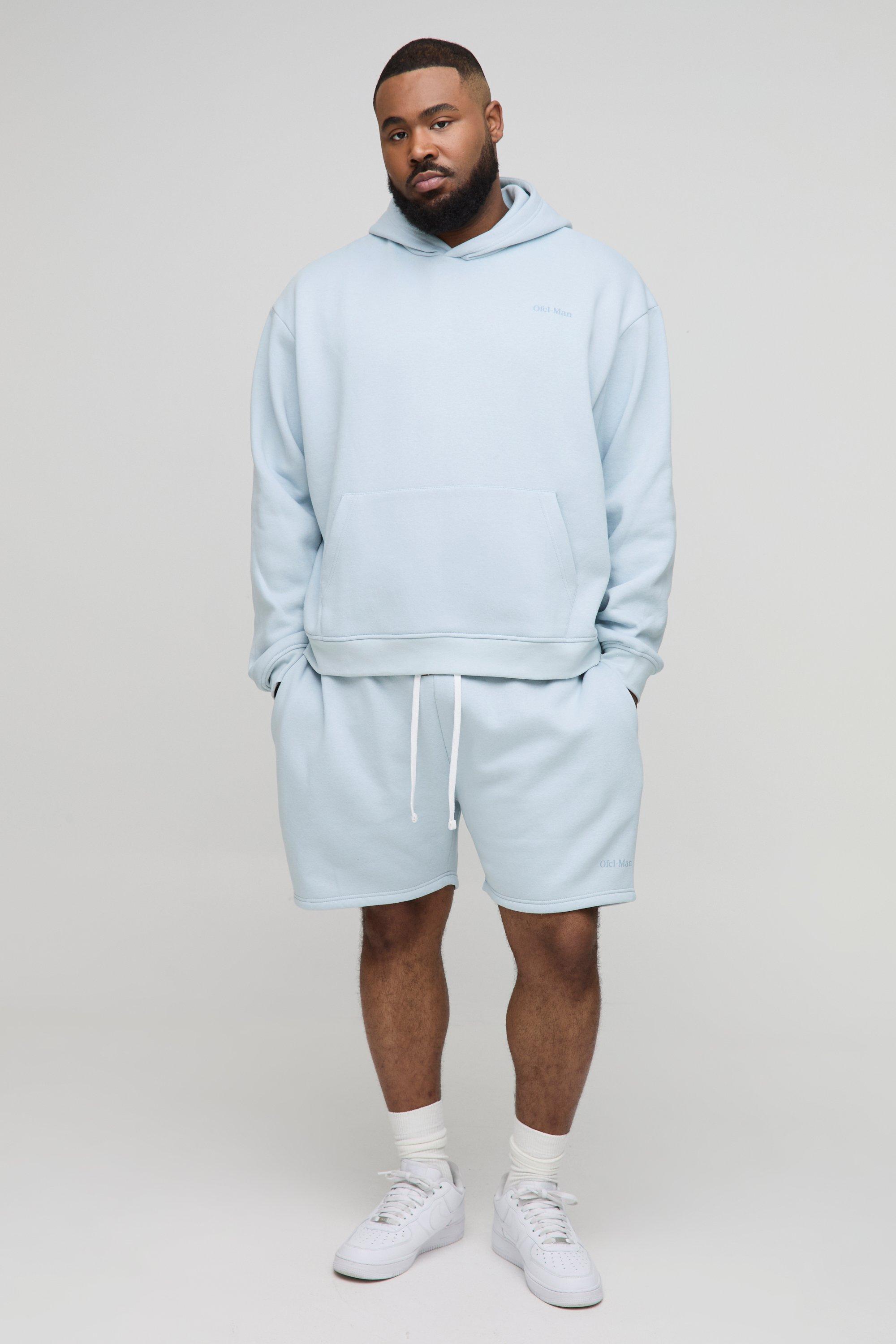 Mens Blue Plus Oversized Boxy OFCL Man Short Hooded Tracksuit, Blue