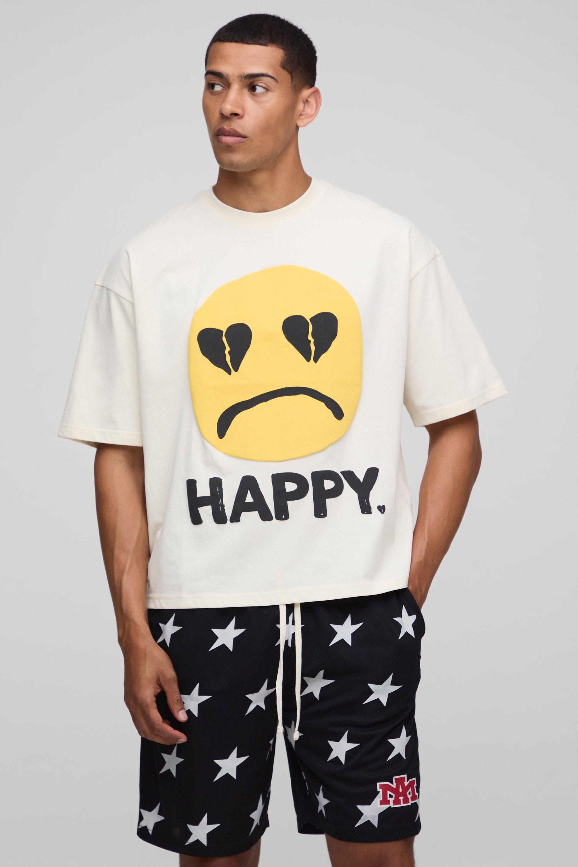 Mens Black Oversized Boxy Puff Printed T-Shirt And Mesh Star Short Set, Black