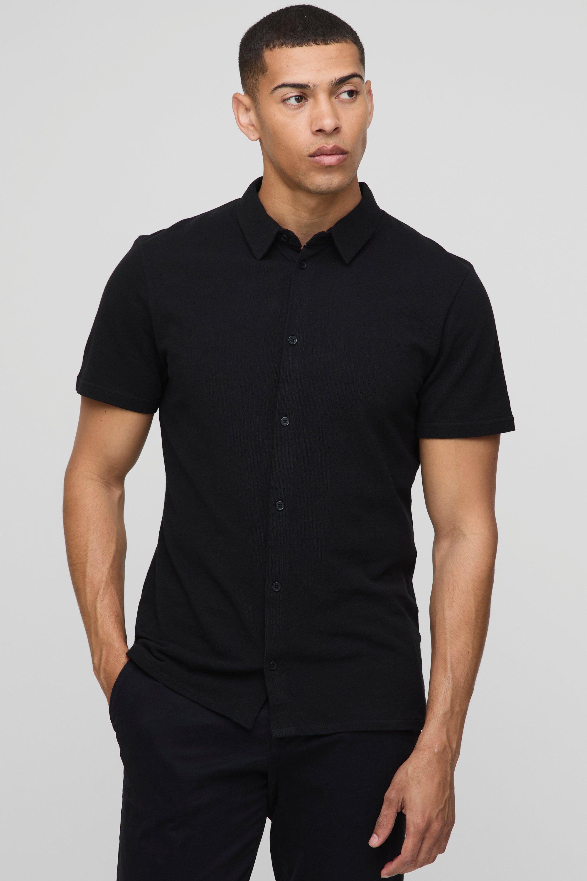 Slim Fit Pique Button Down Collar Jersey Shirt