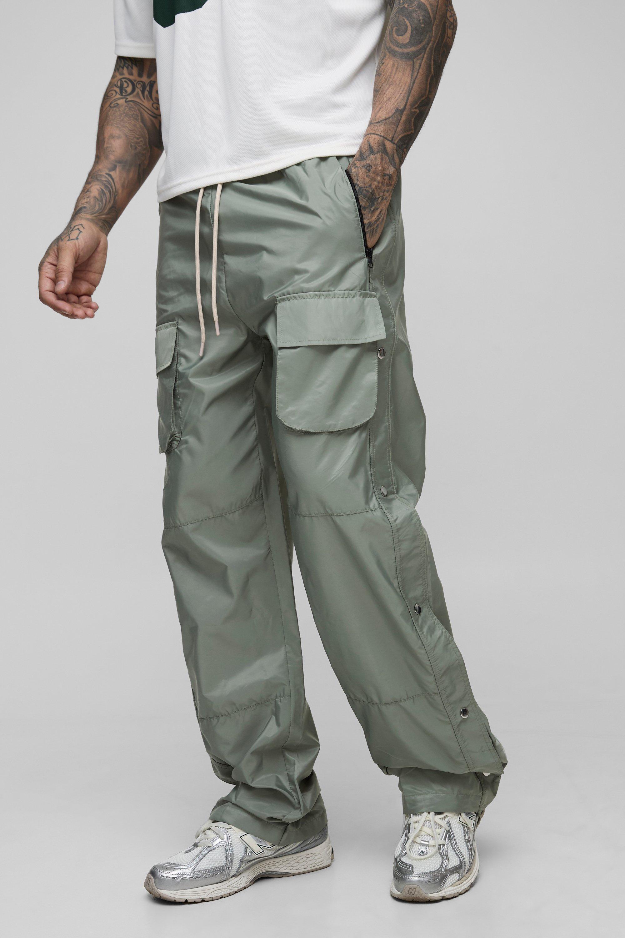 Mens Green Tall Elasticated Waist Relaxed Cargo Trousers, Green