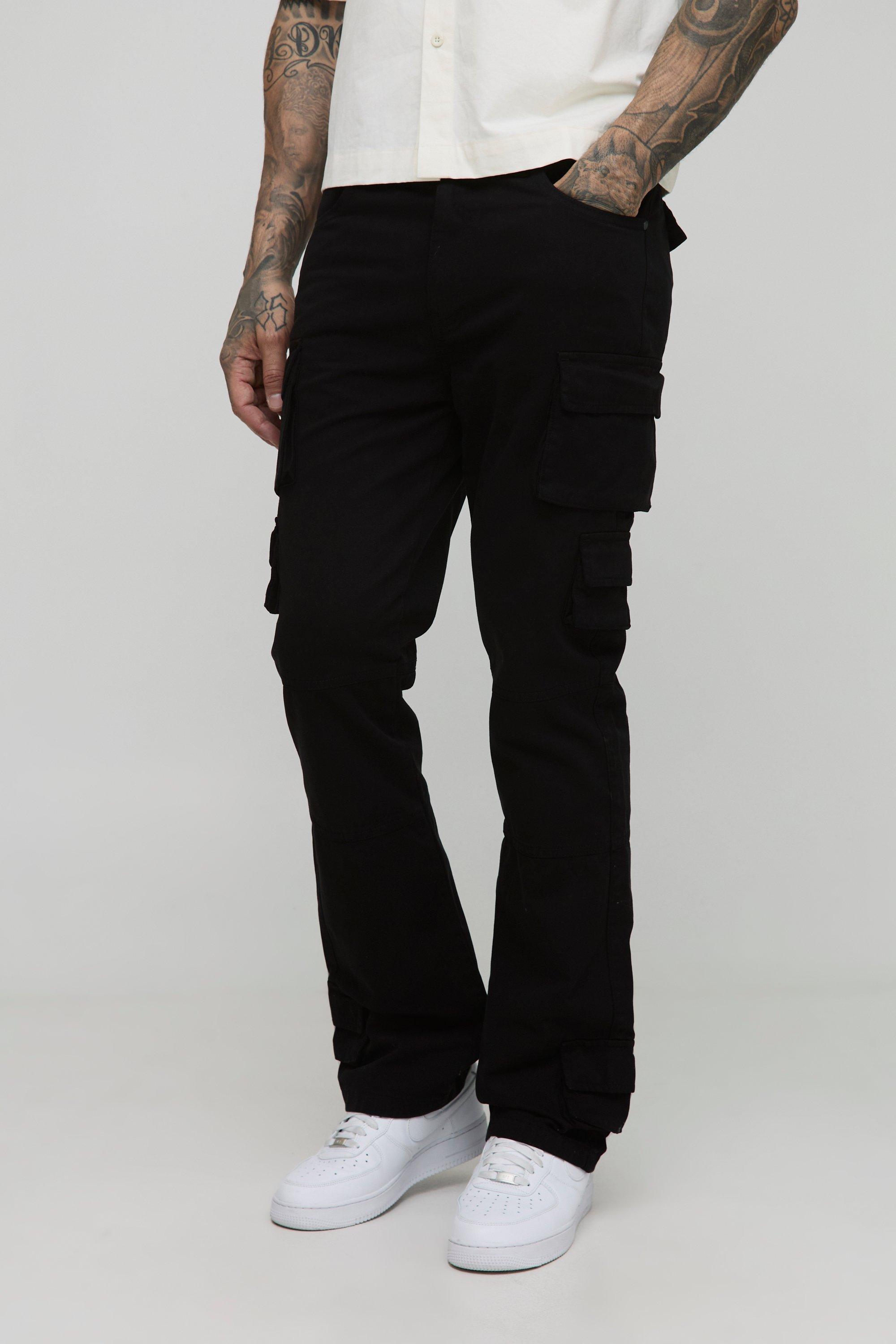 Boohoo Tall Washed Multi Pocket Slim Flared Pants, Black