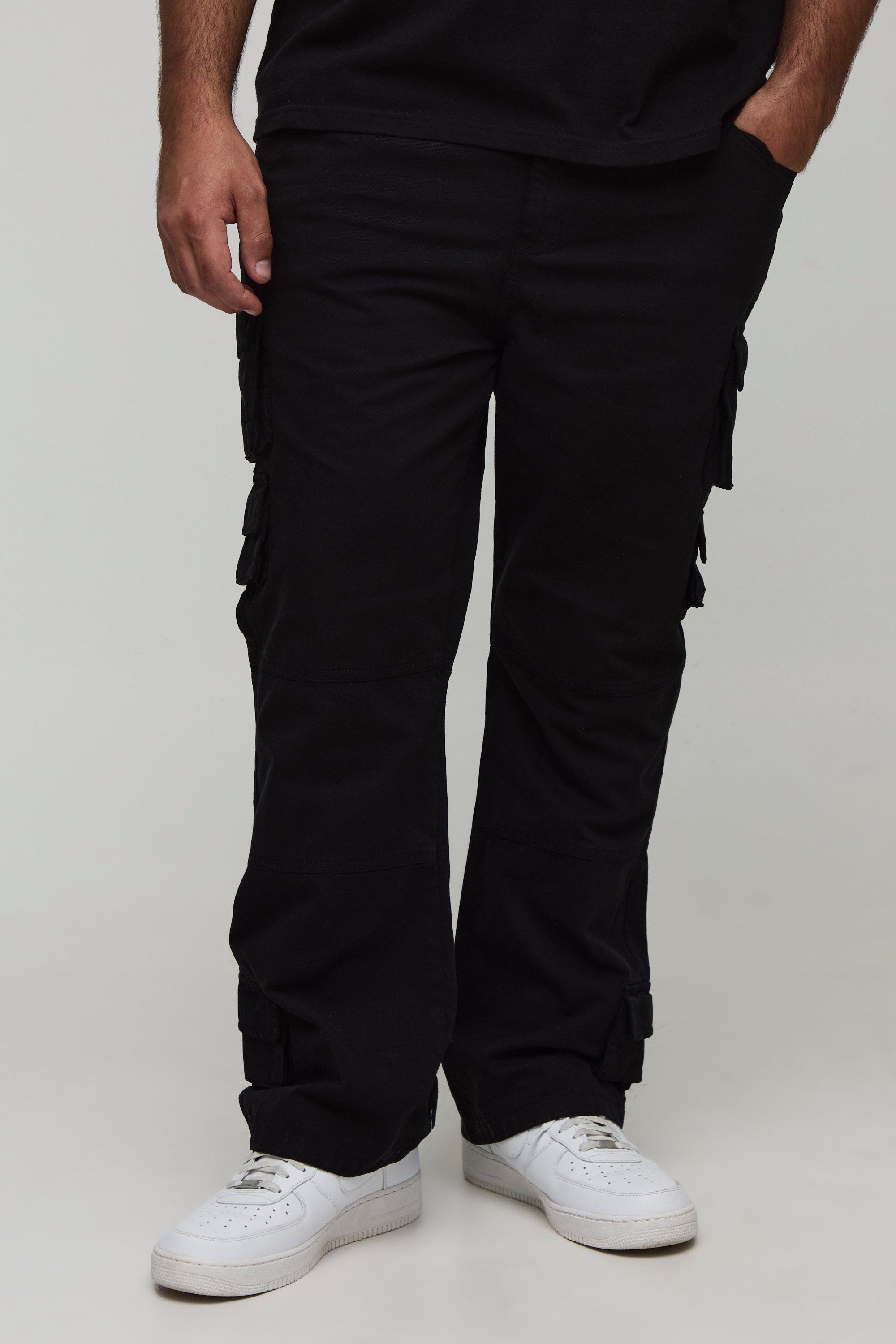 Boohoo Plus Washed Multi Pocket Slim Flared Pants, Black