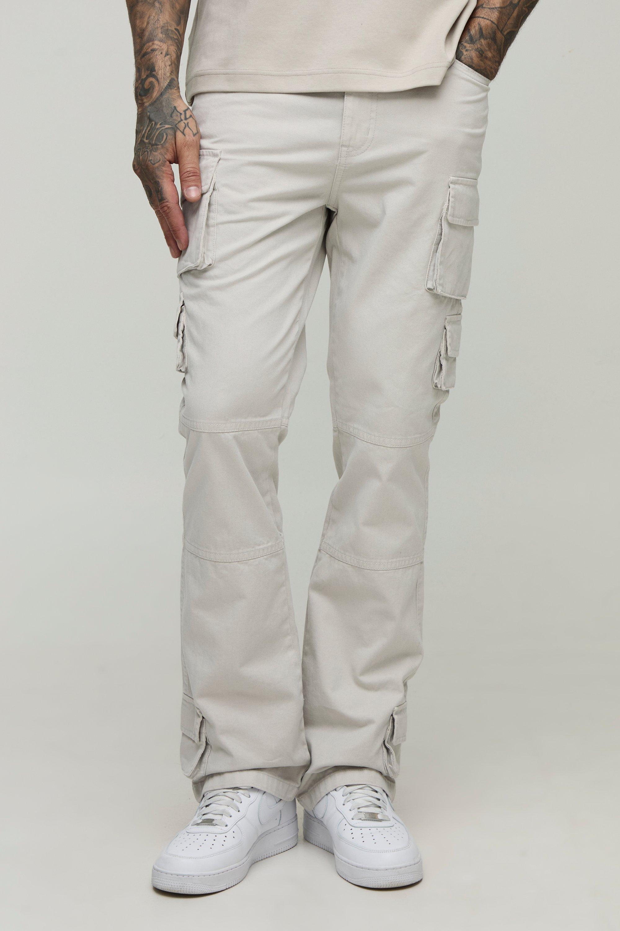 Boohoo Tall Washed Multi Pocket Slim Flared Pants, Stone