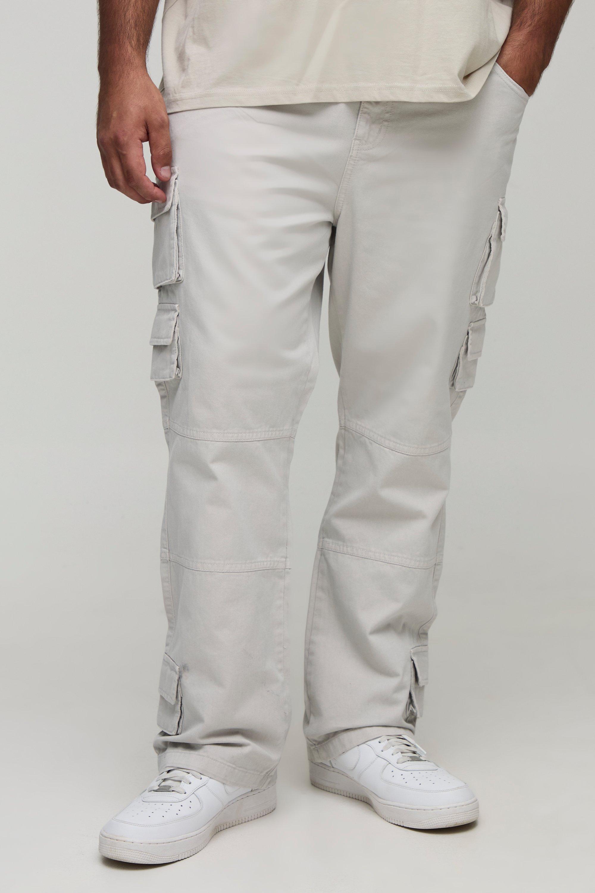 Boohoo Plus Washed Multi Pocket Slim Flared Pants, Stone