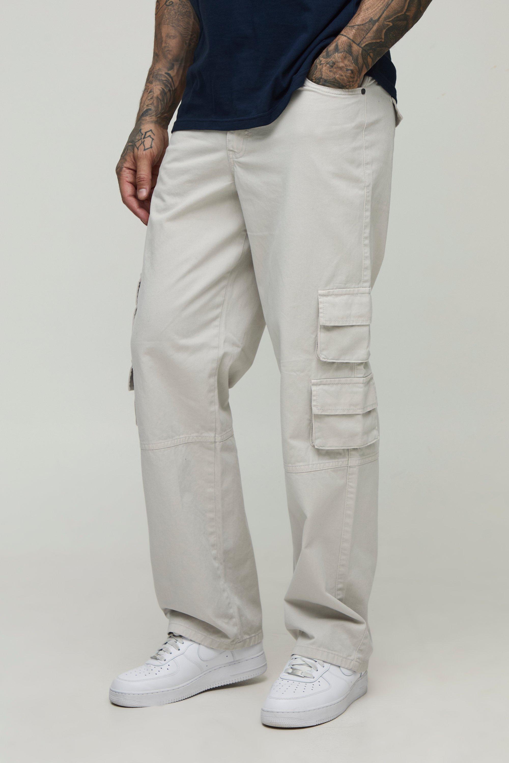 Boohoo Tall Washed Relaxed Fit Multi Cargo Pocket Pants, Stone