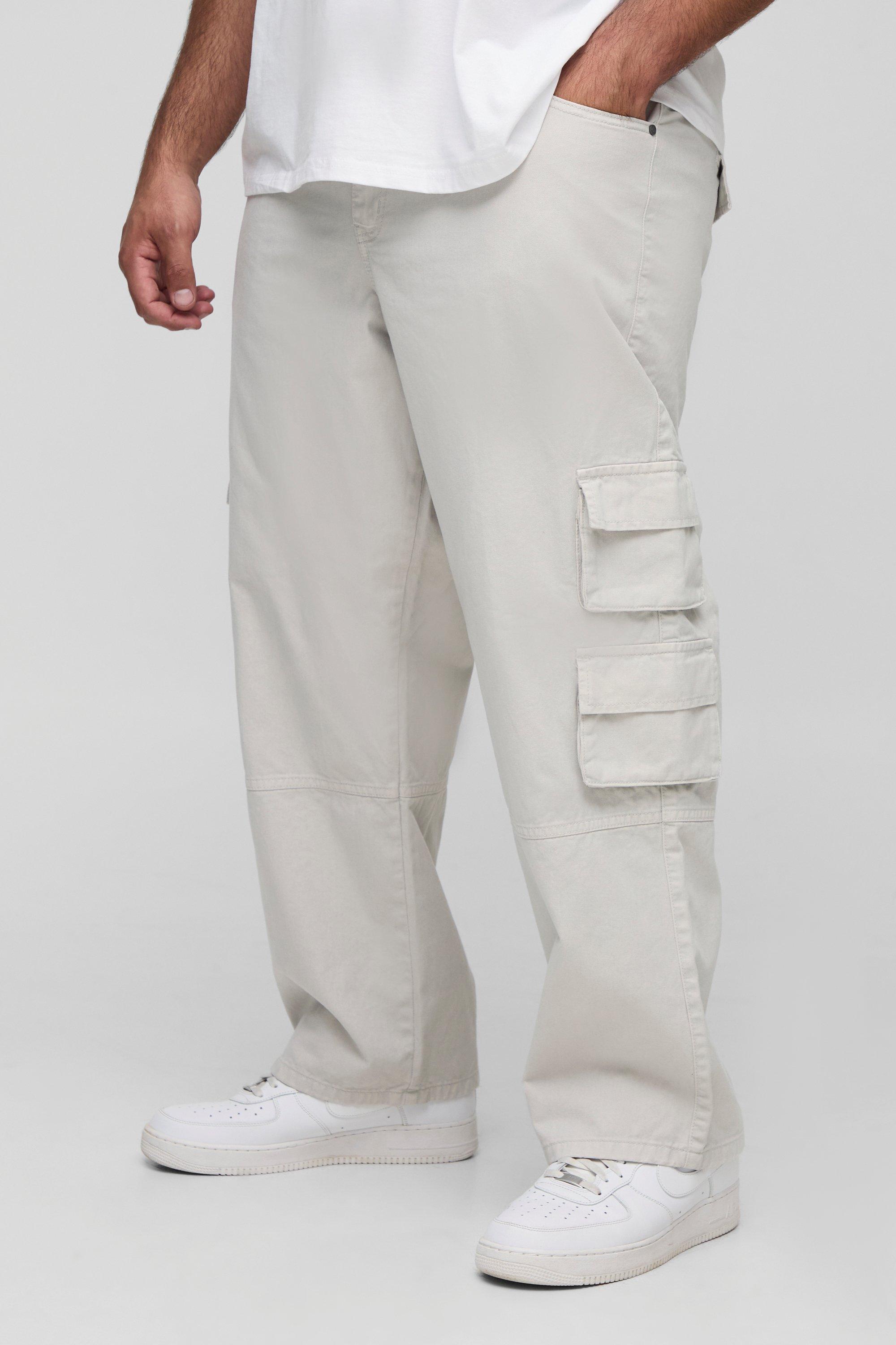 Boohoo Plus Washed Relaxed Fit Multi Cargo Pocket Pants, Stone