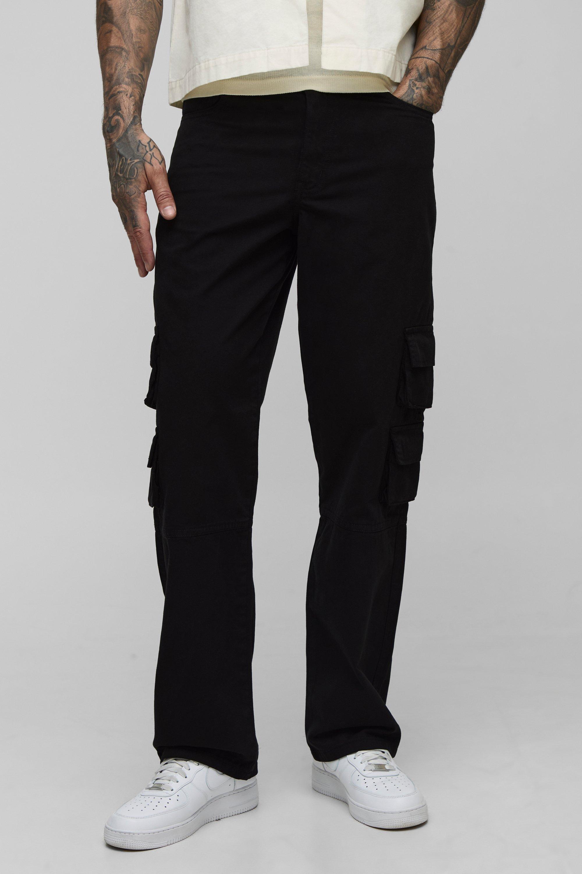 Boohoo Tall Washed Relaxed Fit Multi Cargo Pocket Pants, Black