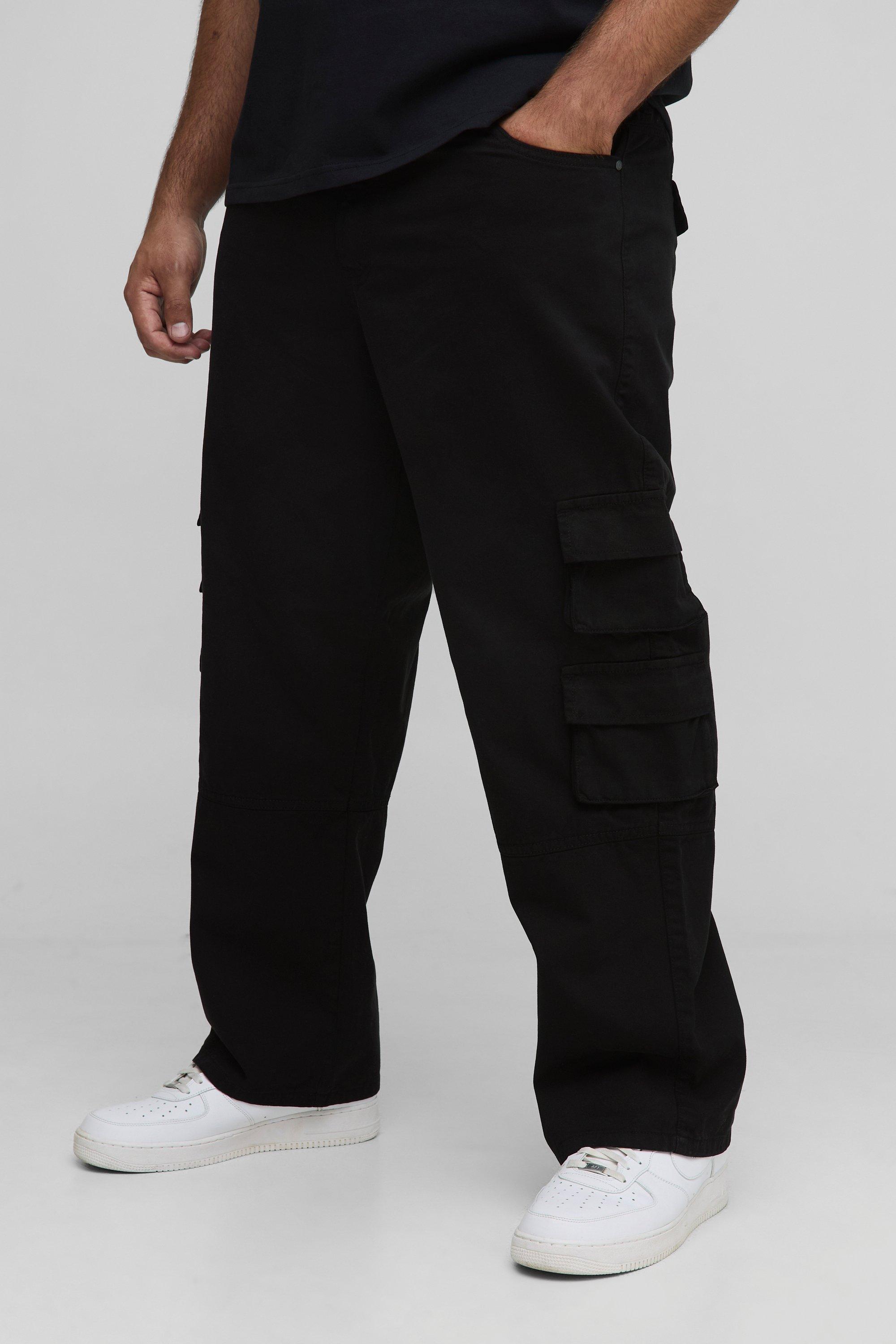 Boohoo Plus Washed Relaxed Fit Multi Cargo Pocket Pants, Black