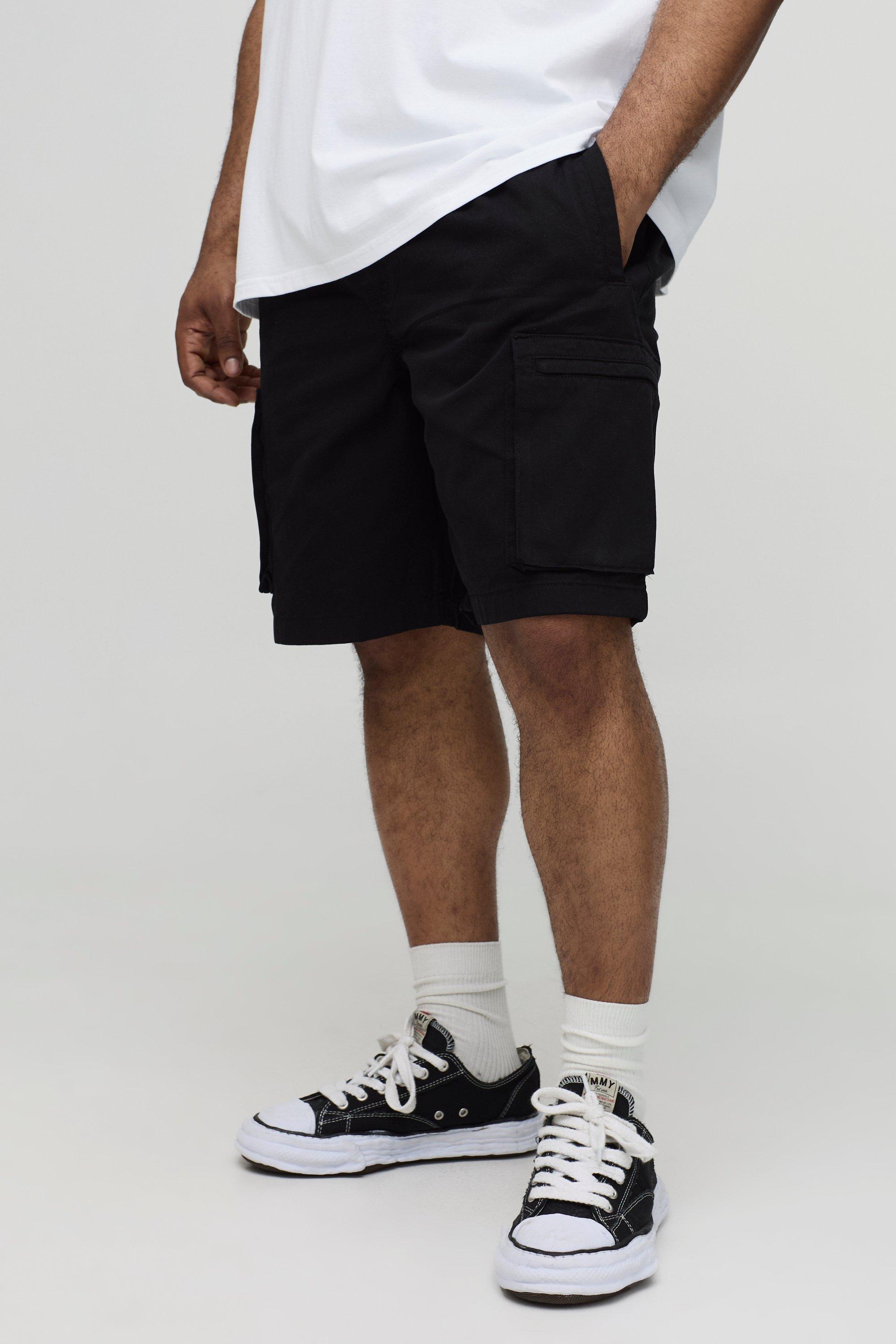Mens Black Plus Bungee Waist Baggy Shorts, Black