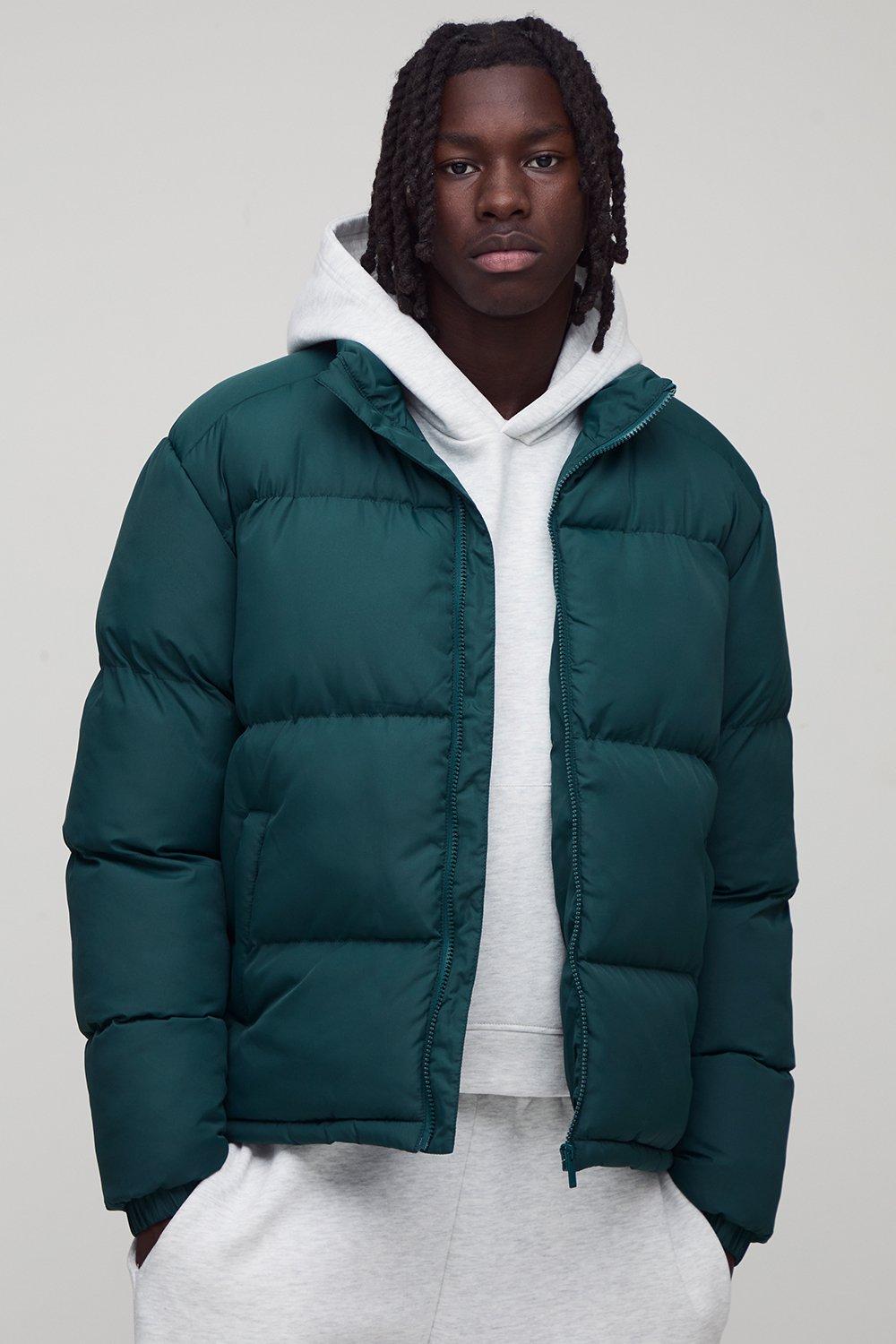 Image of Regular Fit Funnel Neck Puffer Jacket in Khaki, Verde