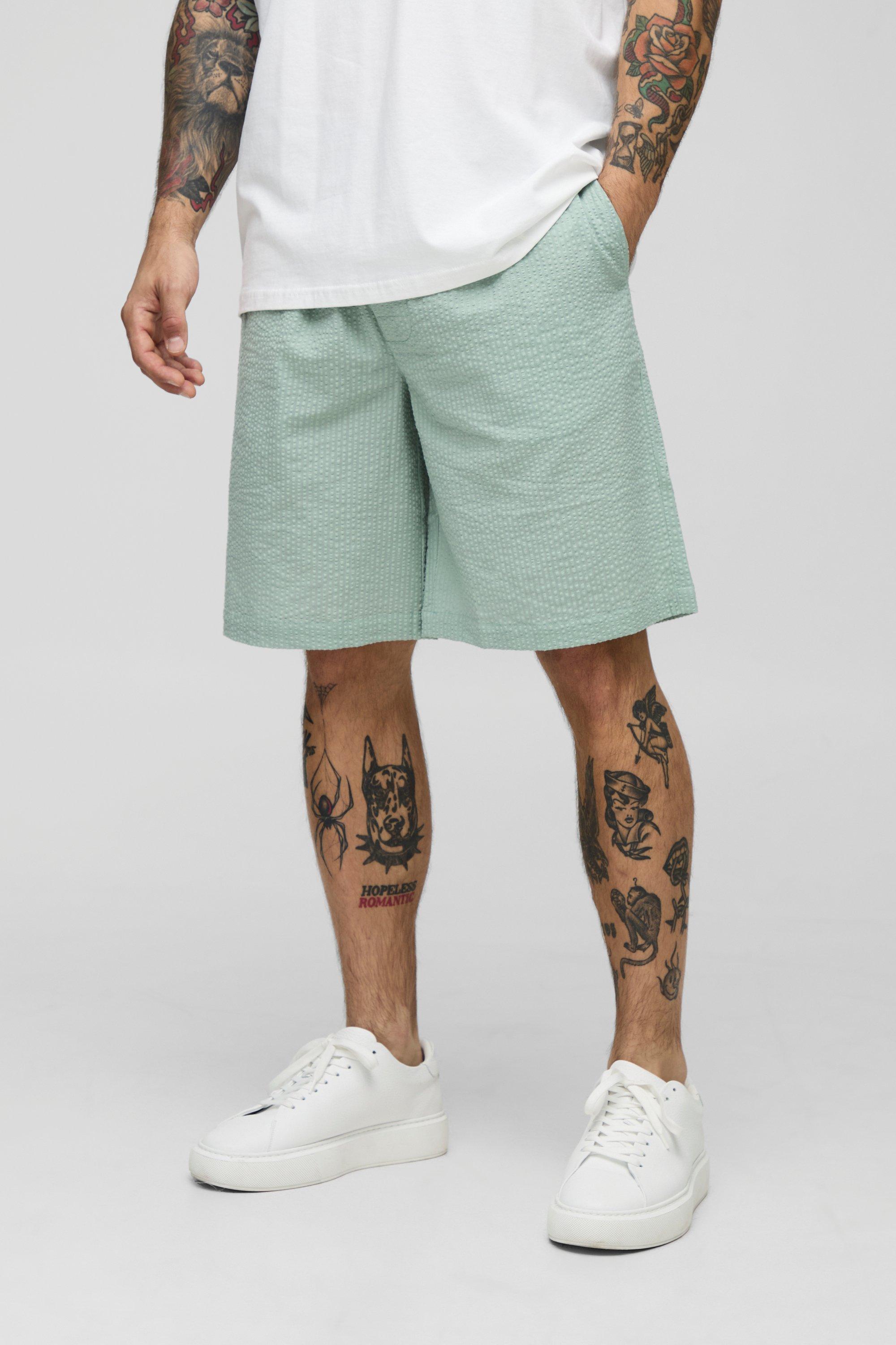 Image of Pantaloncini extra comodi elasticizzati in seersucker in tinta unita, Verde
