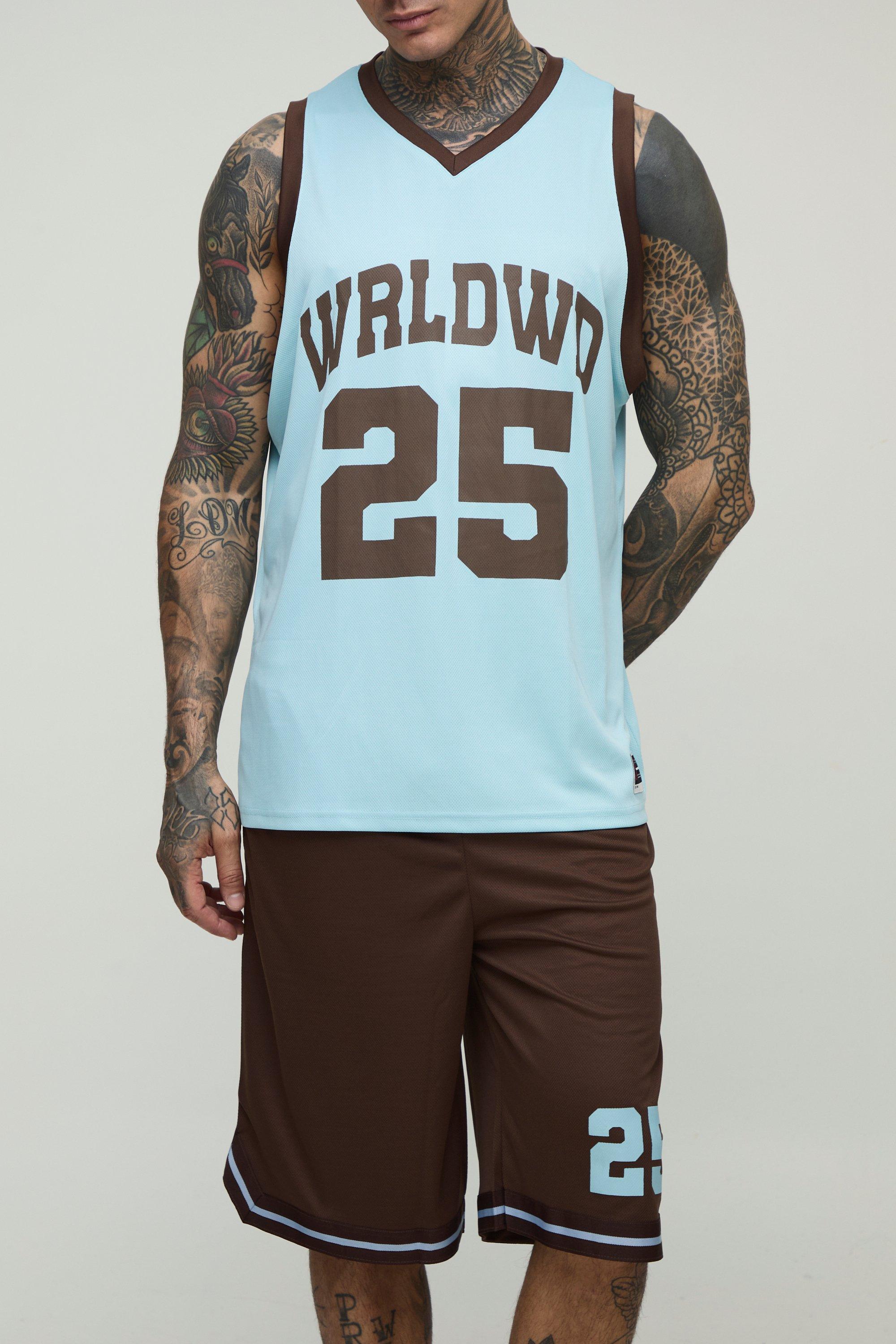 Mens Multi Tall WRLDWD Oversized Vest & Basketball Short Set, Multi