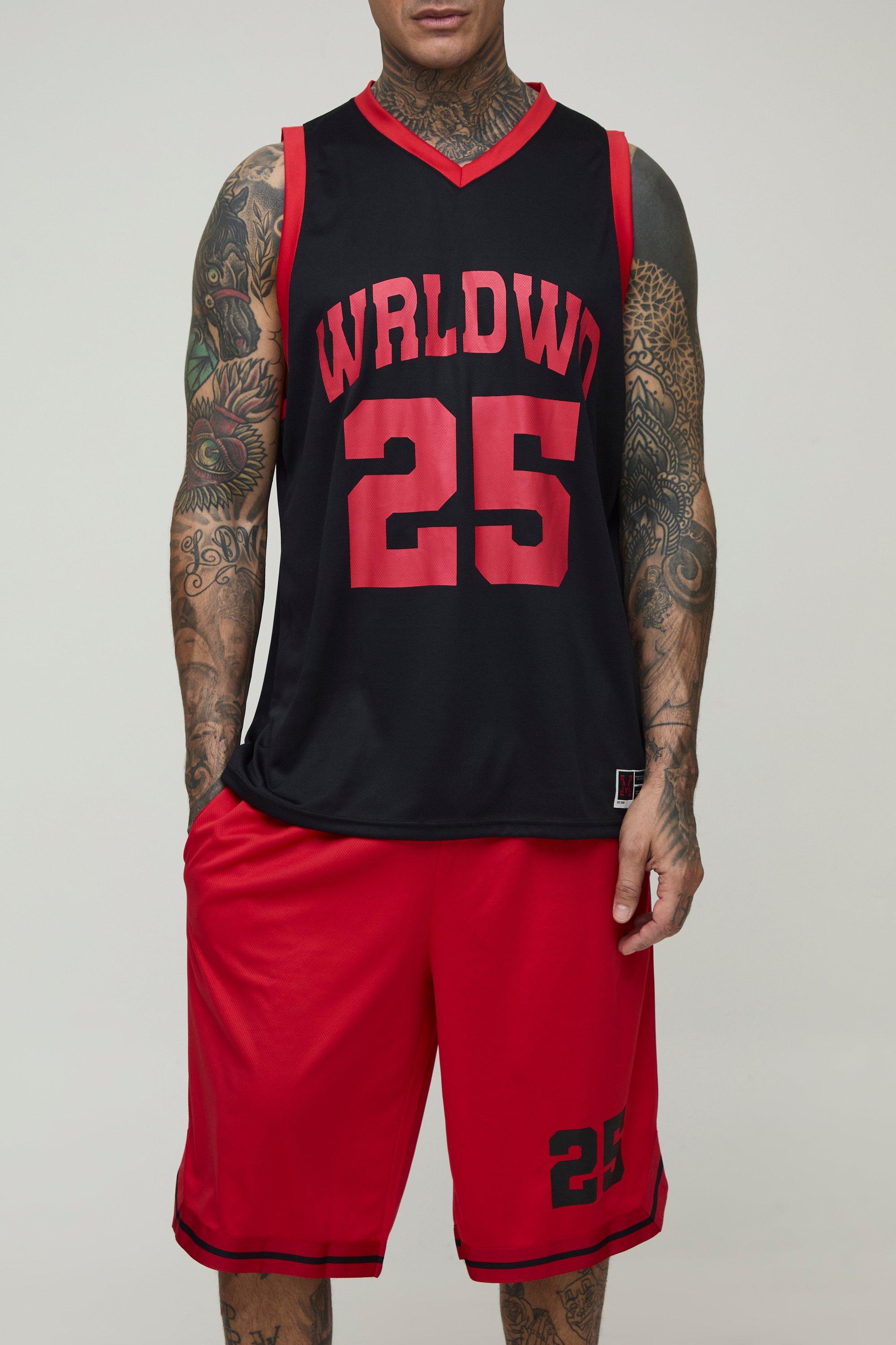 Mens Multi Tall WRLDWD Vest & Basketball Fit Short Set, Multi