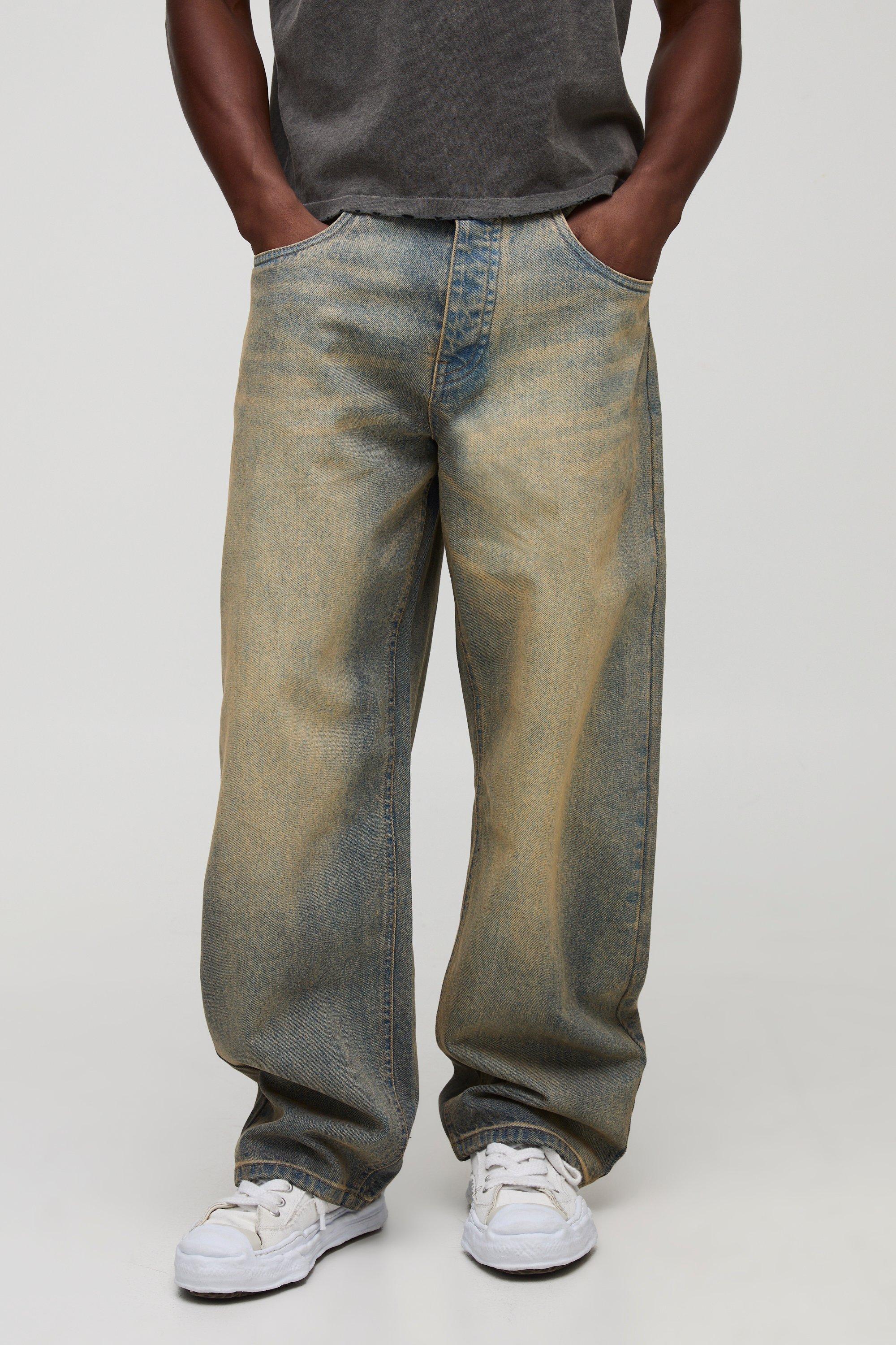 Mens Baggy Rigid Antique Blue Washed Jeans, Blue