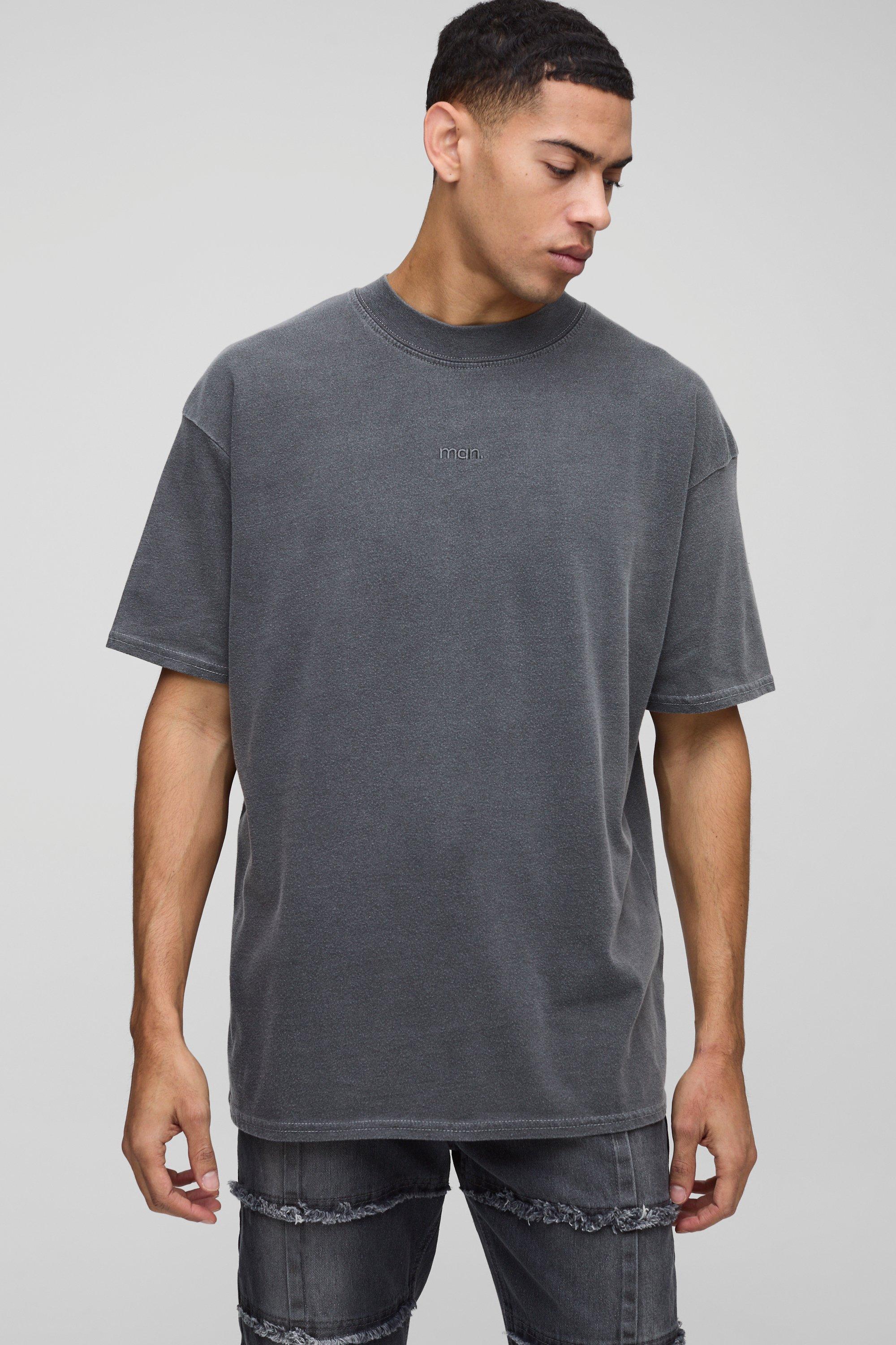 Image of T-shirt oversize Man slavata con stampa, Nero